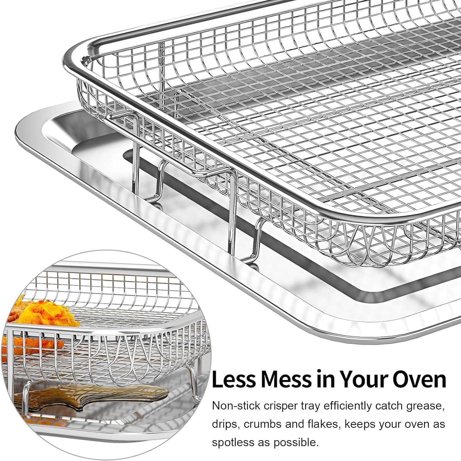 Air Fryer Basket for Oven, OPENICE 15.3" x 11.0" Large Air Fryer Tray and Pan with 30PCS Parchment Papers, Stainless Steel Oven Air Fryer Basket and Tray for Baking Grilling - Image 4