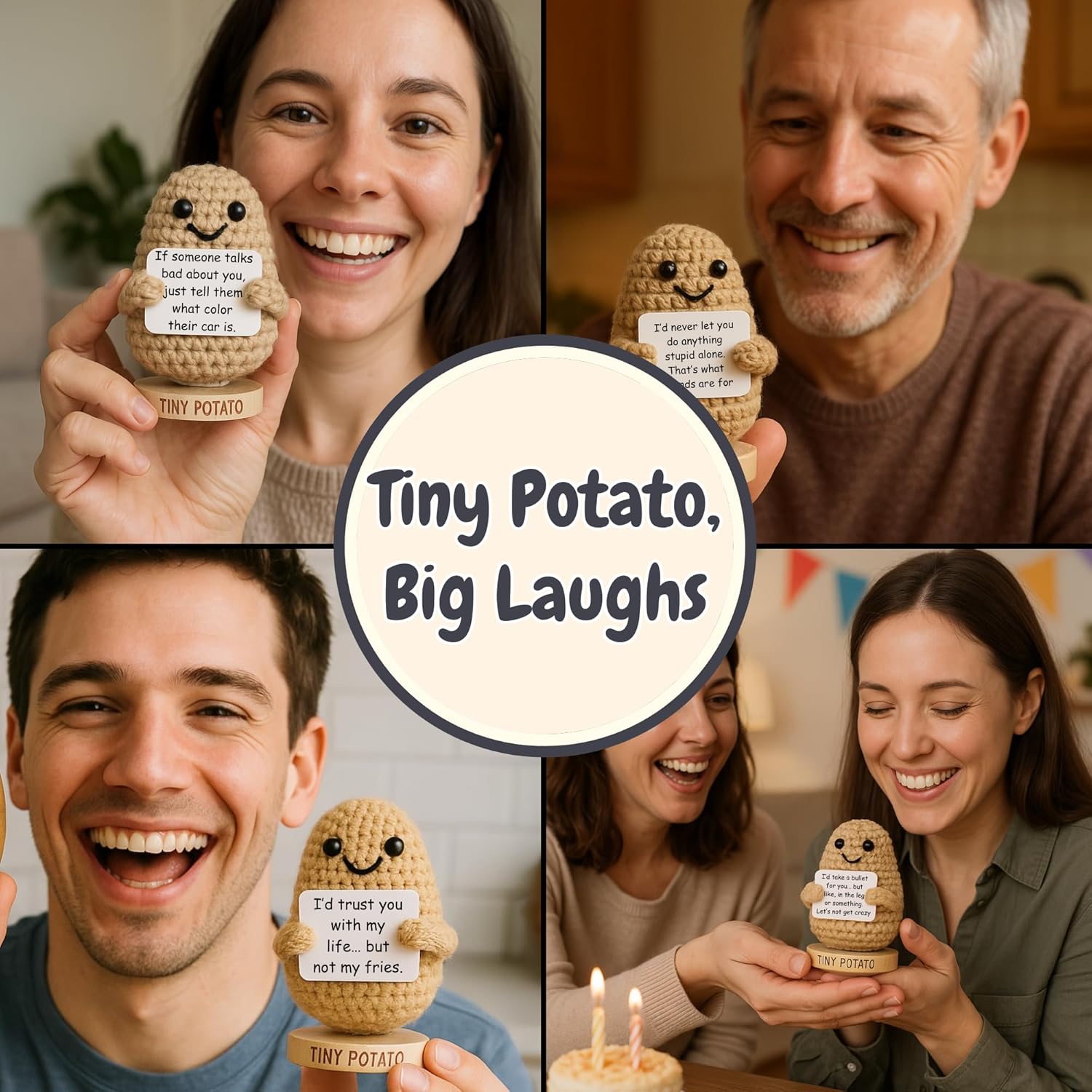 Funny Friendship Gift - Tiny Potato with 30 Sassy Messages for Women Friends Bestie BFF Coworkers - Best Friend Birthday Gifts for Women Sister | Positive Crochet Unique Present Idea for Mothers Day - Image 8