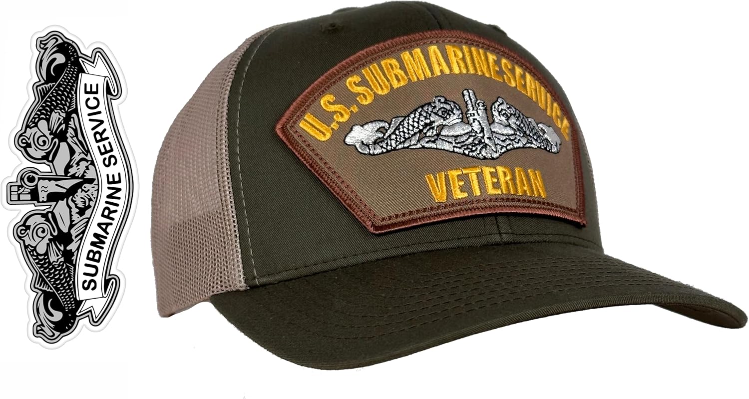 Hawkins U.S. Submarine Service Hat OD Green and Tan Mesh Back Trucker + Free Sticker