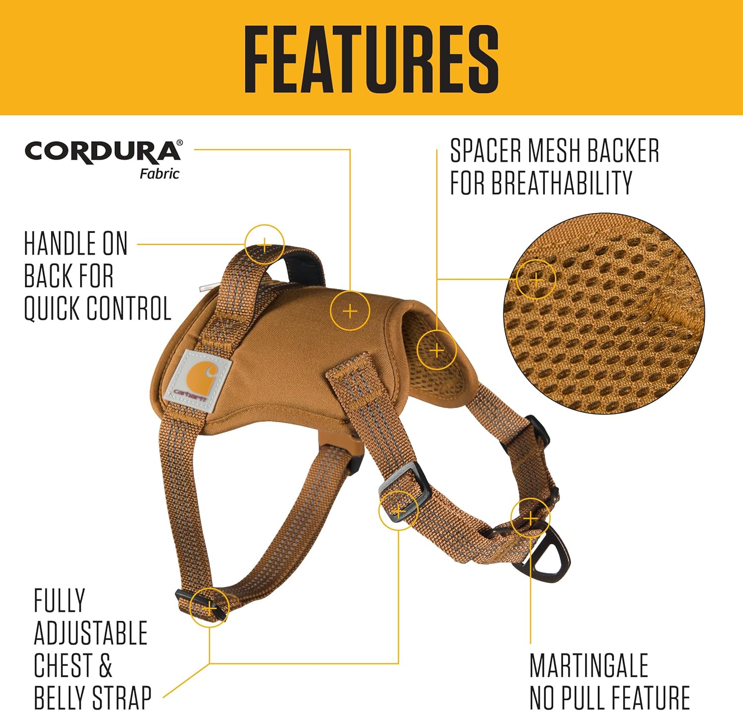 Carhartt Nylon Duck No Pull Dog Harness, Fully Adjustable Dog Harness with Quick Control Handle and Reflective Accents, Carhartt Brown, X-Large - Image 2