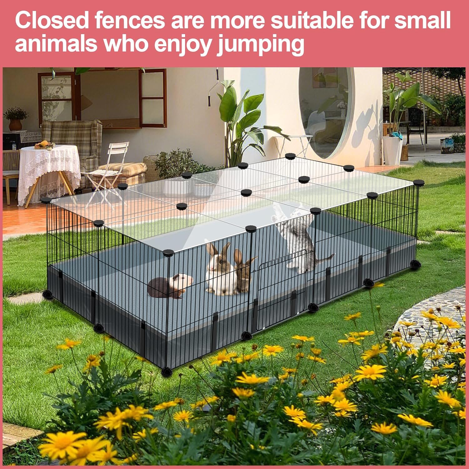 20 Panels Small Animal Playpen, 48" x 24" x 16" Pet Playpen with Waterproof Mat, C&C Cage for Guinea Pigs, Rabbit/Bunny/Baby Chicken Cage,Bunny/Puppy/Chicken Pen Indoor Outdoor Portable Metal Fence - Image 3