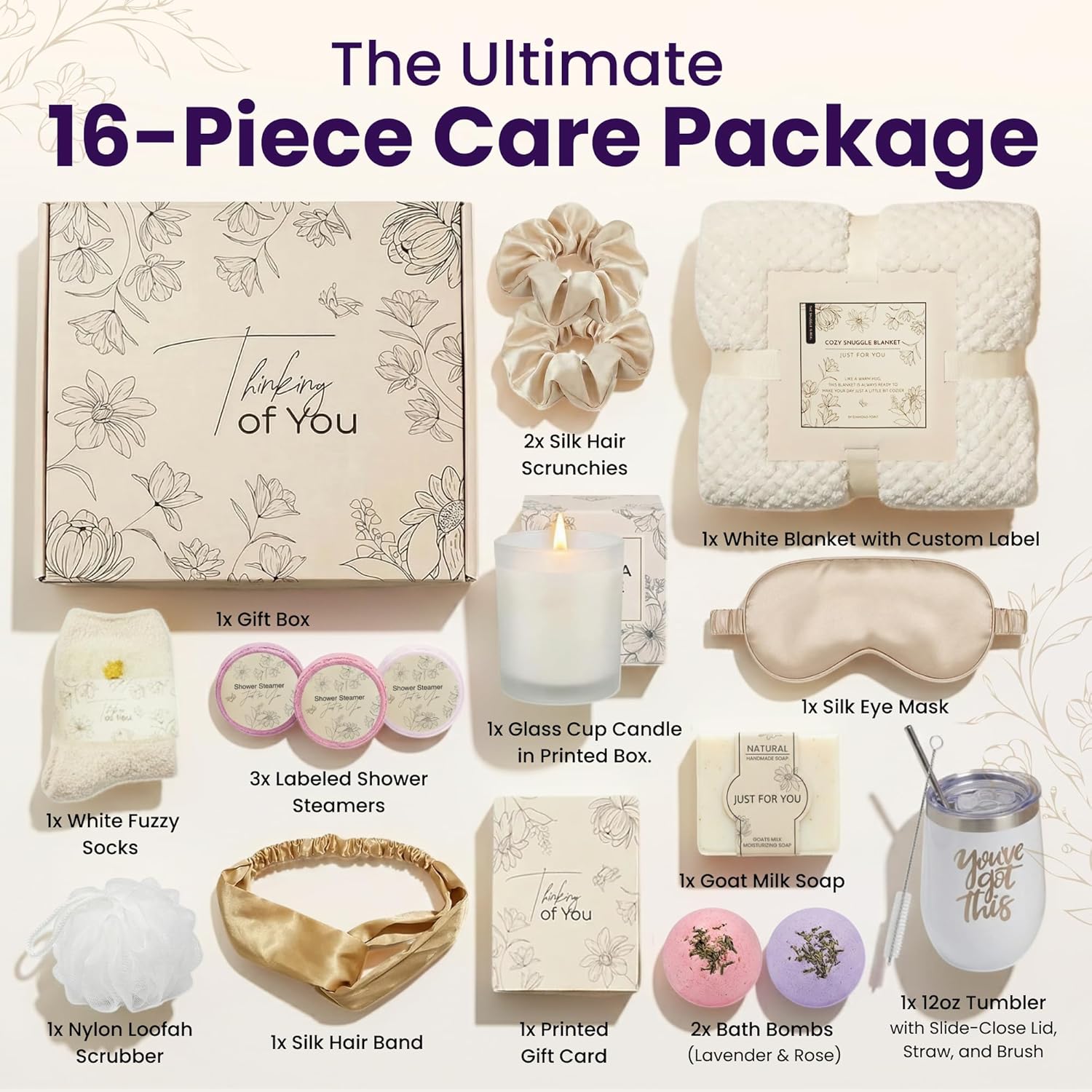 16 Pcs Self Care Gifts for Women - Relaxing Spa Gift Basket for Women, Unique Birthday & Get Well Soon Care Package for Her, Thinking of You Gift Set for Mom, Wife, Sister, Friend - Image 2