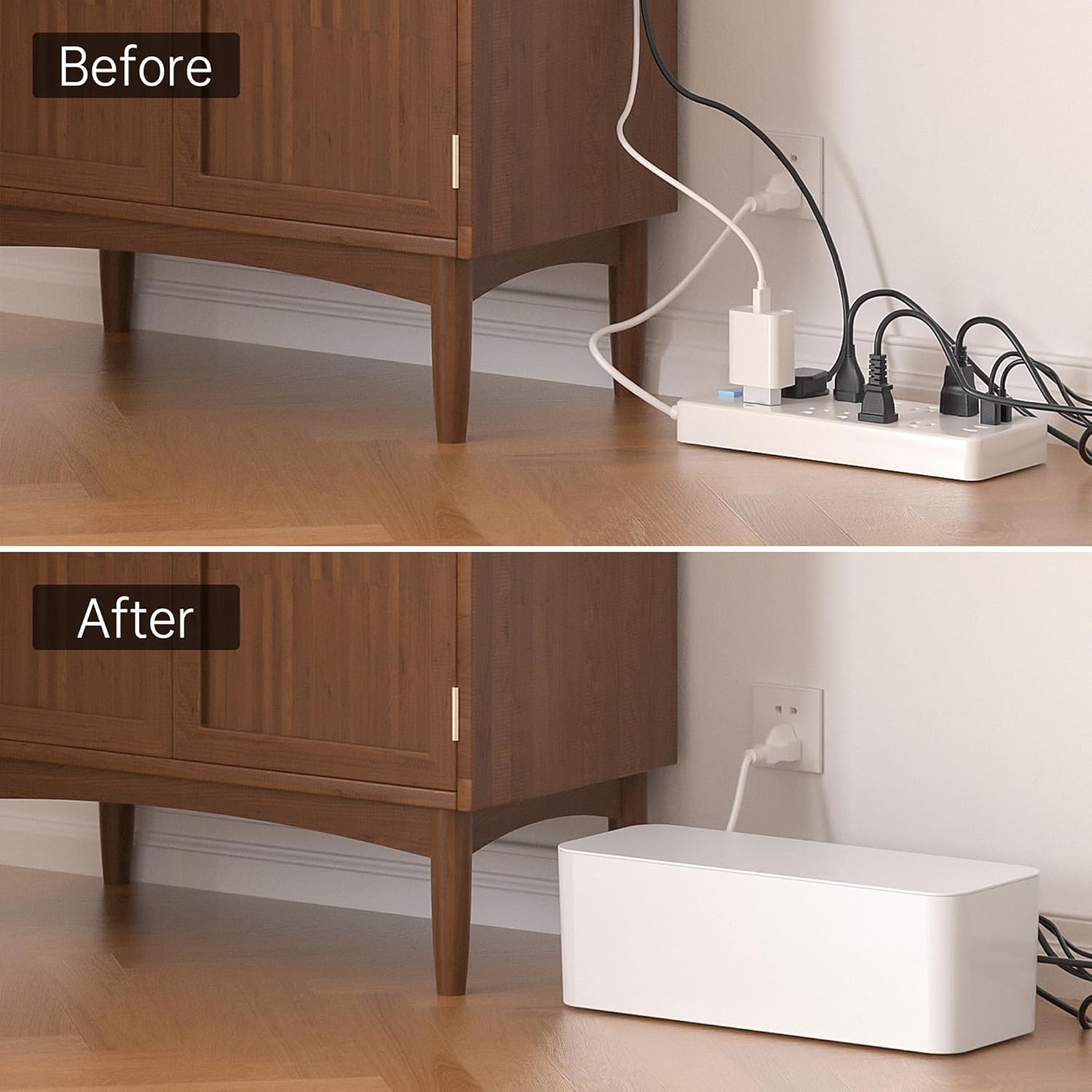 YECAYE 2 Pack Cable Management Box, Pet Friendly Cord Organizer Box for Home & Office, Child-Proof Cable and Power Strip Protector Box, Wire Hider and Cord Organizer for Desk, White - Image 4