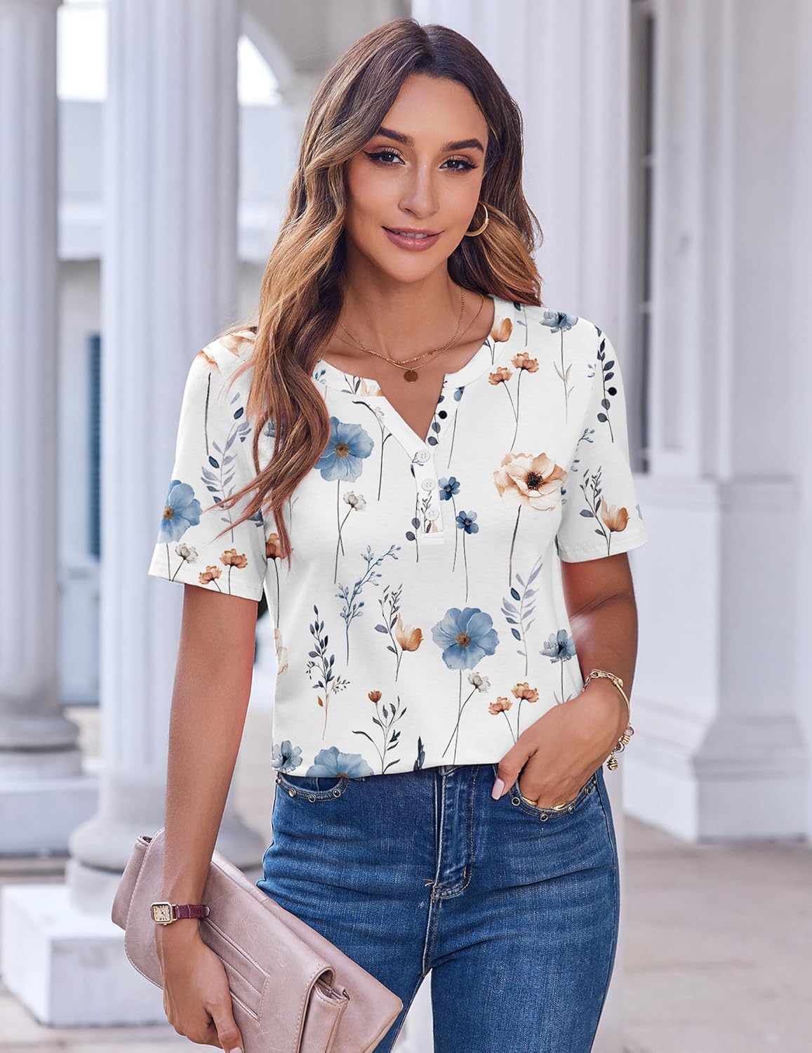 Zeagoo Womens Summer Tops Casual Short Sleeve V Neck Shirts Business Dressy Work Blouses - Image 2