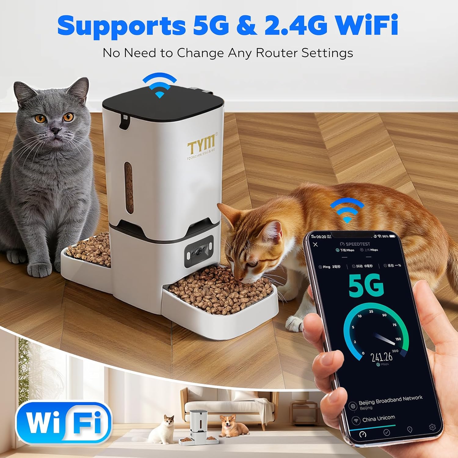 TYM Automatic Cat Feeder with 2 Camera for 2 Cats, 7L Dog Food Dispenser with Night Vision 2K 4MP, 5G WiFi Dual Auto Cat Feeder with Smart App for Multiple Cats & Small Dogs, Detachable for Clean - Image 7