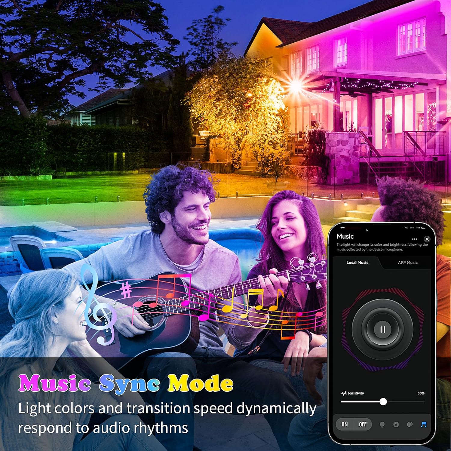 KSIPZE Outdoor led Strip Lights Waterproof IP68, RGB Outdoor led Lights with Button & Bluetooth App Control, Music Sync, Timer, Exterior Led Rope Lights for Decor Balcony, Roof, Garden, Pool - Image 3