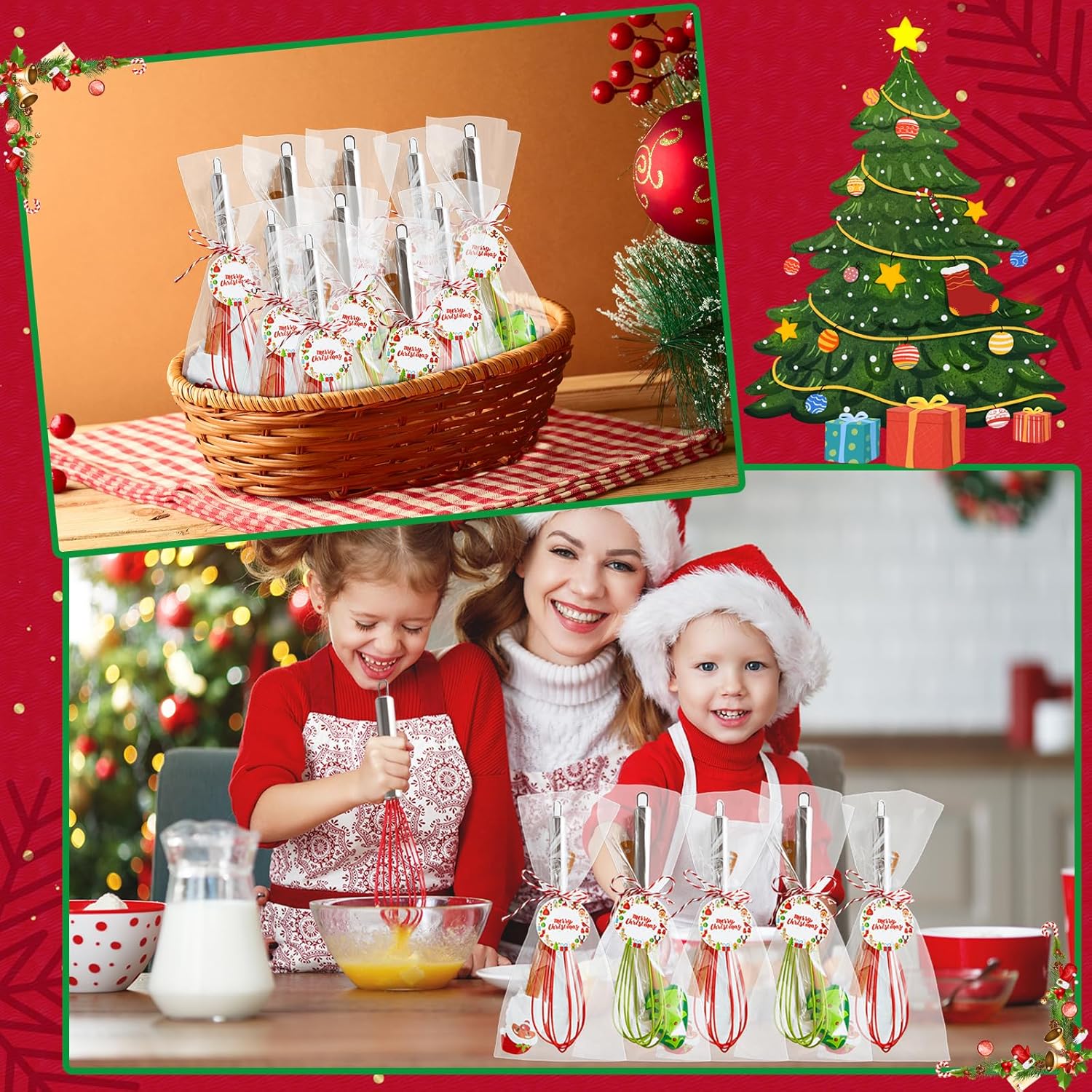 12 Sets Christmas Whisk Baking Supplies Gifts Sets Stainless Steel Whisk Silicone Spatula with Cards Ribbons Packing Bags Gift for Neighbor Employee Cooking Supplies Christmas Stocking Stuffers Ideas - Image 5