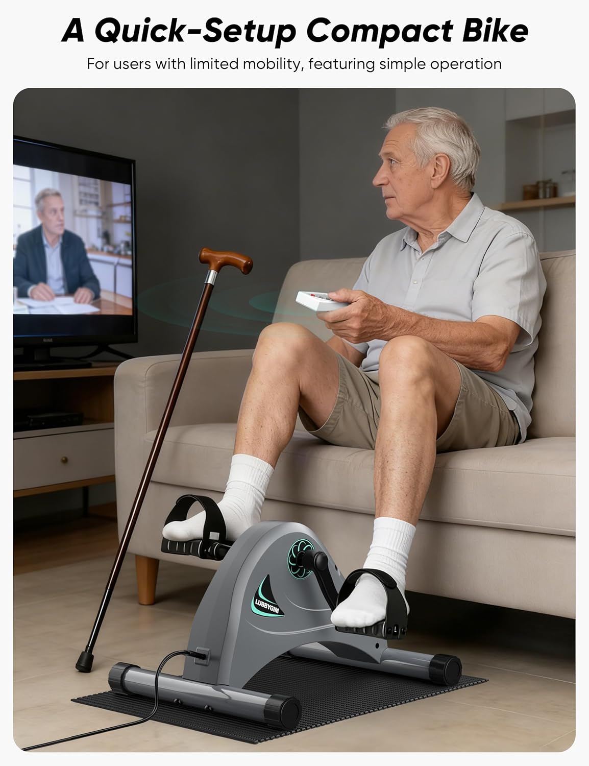 LUBBYGIM Mini Exercise Bike, Under Desk Bike Pedal Exerciser for Seniors & Physical Therapy, Electric Motorized Foot Pedal Machine for Arm and Leg Fitness, 6 Speed Levels - Image 3