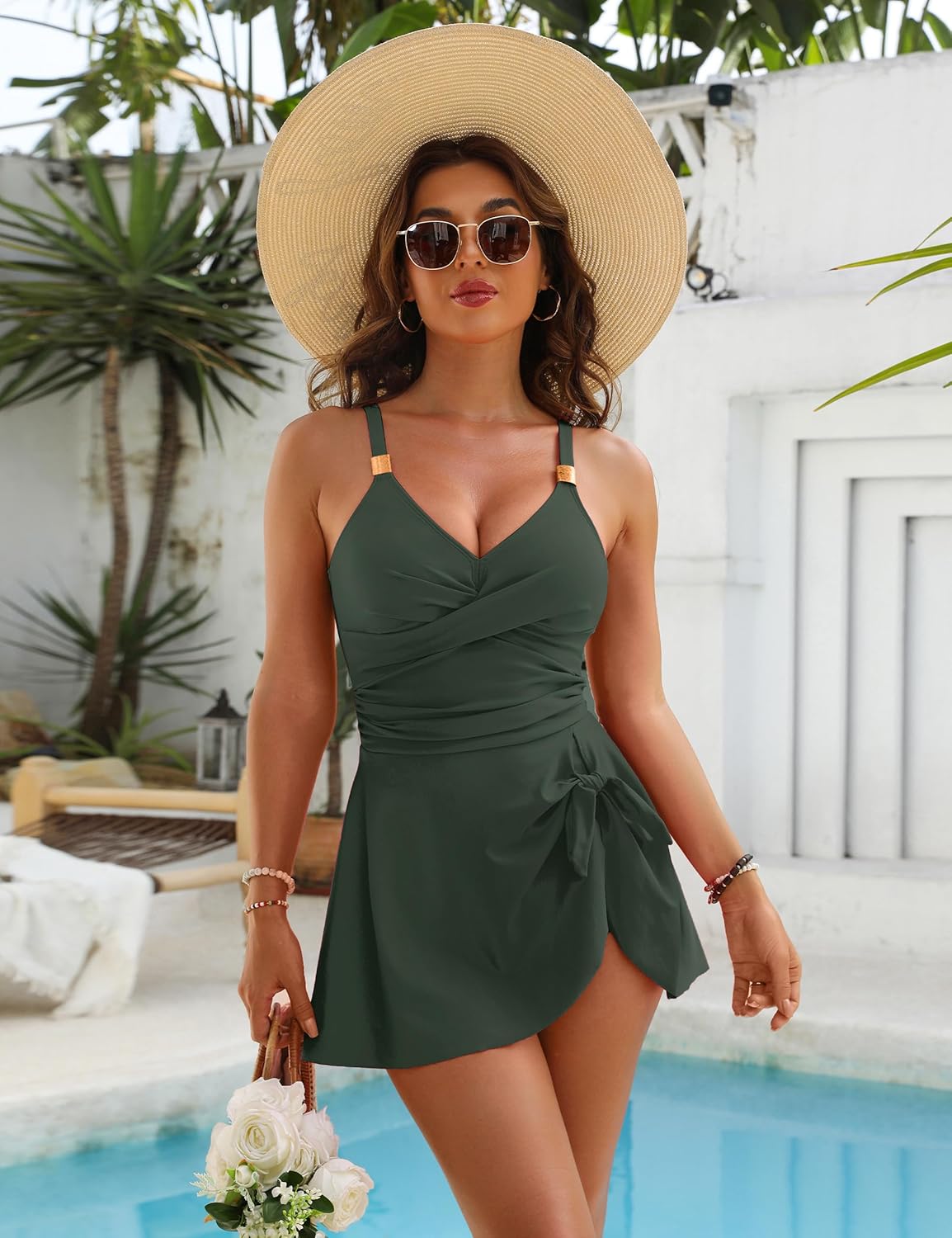 Blooming Jelly Womens One Piece Swimsuit Tummy Control Bathing Suit Gold Metal Tie Knot 2026 Swim Dress - Image 5
