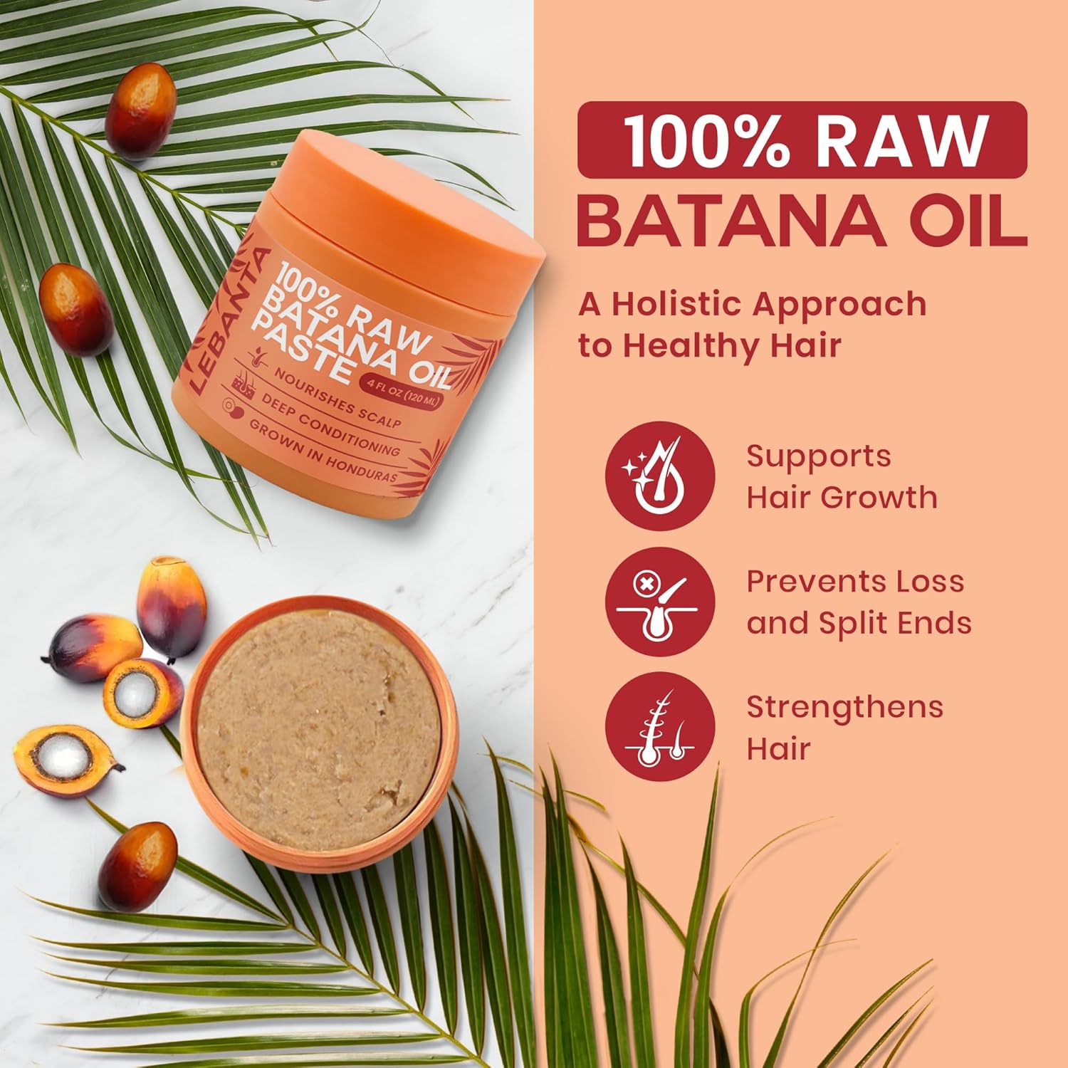 Lebanta Raw Batana Oil for Hair Growth - 100% Pure, Organic 4oz Batana from Honduras for Thick and Strong Natural Hair - Dr. Sebi Unrefined Cold Pressed Cosmetic Scalp Mask Gifts for Women (1 Pack) - Image 2