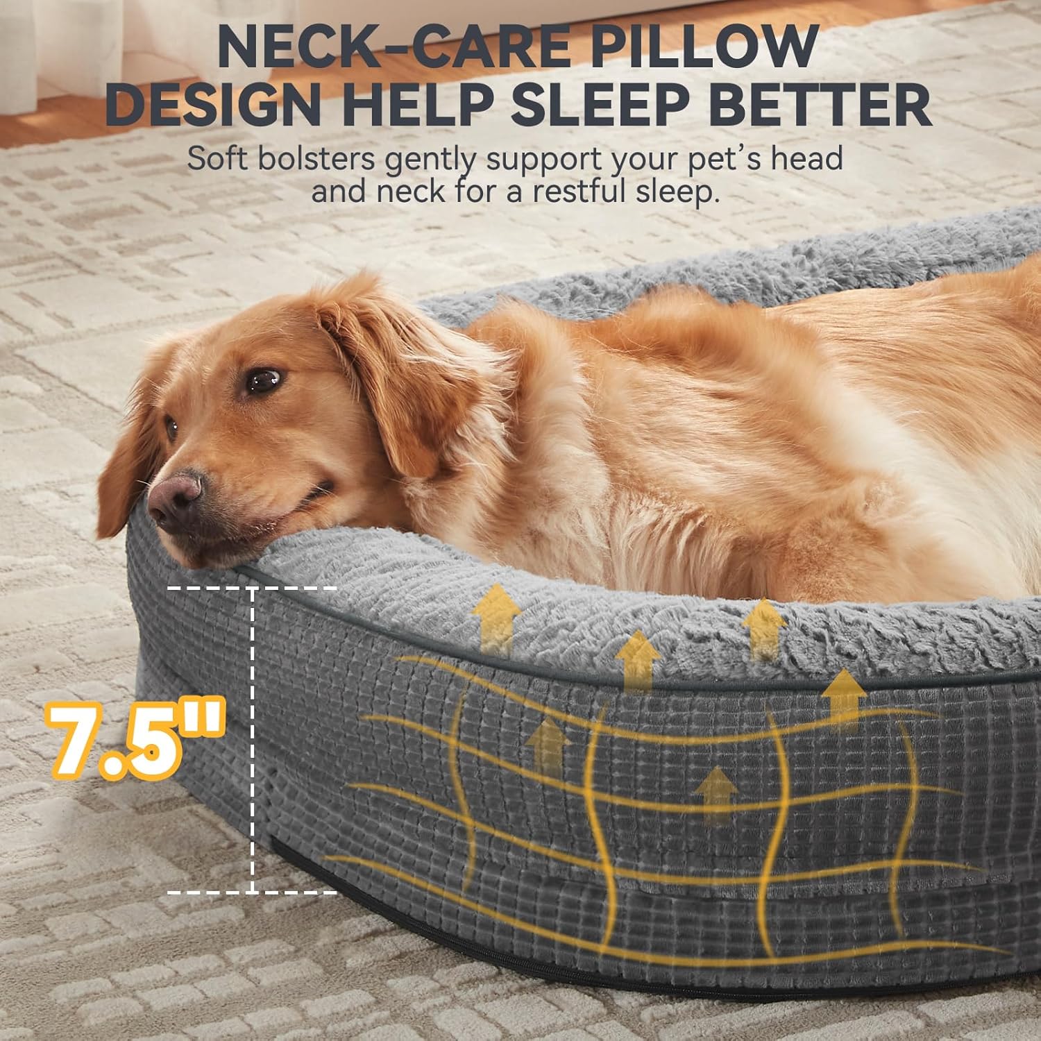 JOEJOY Orthopedic Dog Beds Large Sized Dog, XL Egg-Crate Memory Foam Pet Couch Bed with Bolster Sides, Waterproof Lining, Removable Washable Cover & Non-Slip Bottom, Grey - Image 4