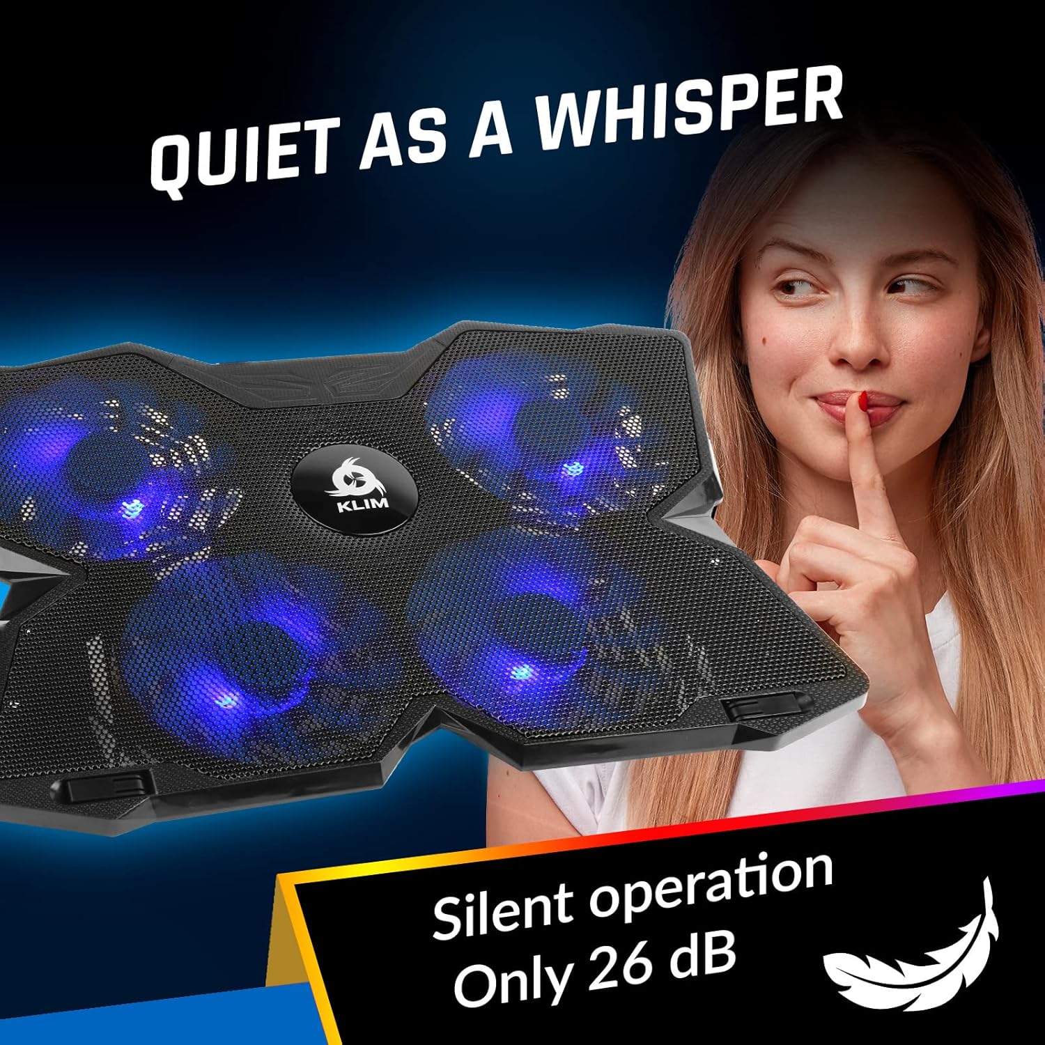 KLIM Wind Laptop Cooling Pad - More Than 500 000 Units Sold - New Version - The Most Powerful Rapid Action Cooling Fan - Laptop Stand with 4 Cooling Fans at 1200 RPM - USB Fan - PS5 PS4 - Blue - Image 6