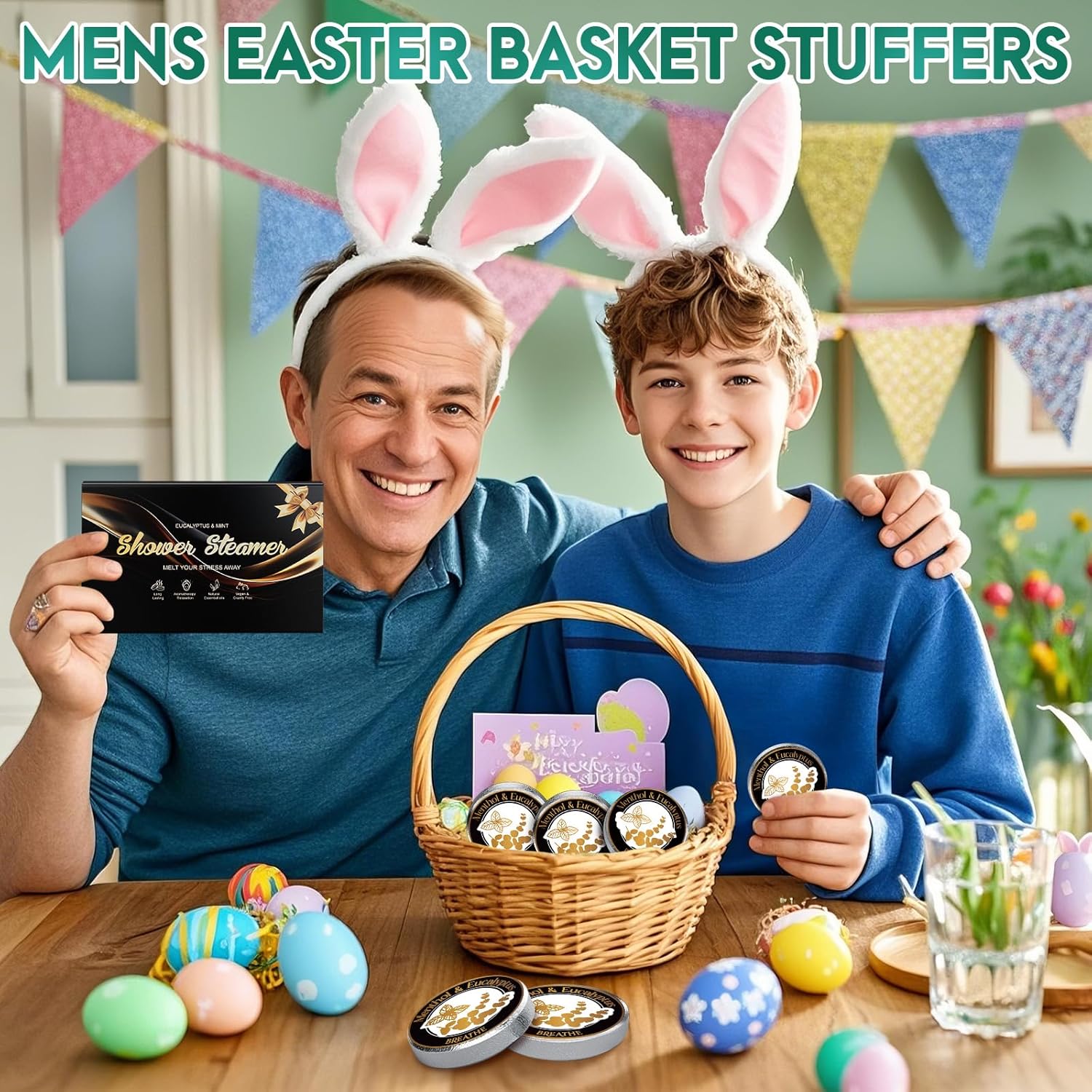 Mens Easter Basket Stuffers for Adults: Eucalyptus Shower Steamers Aromatherapy, 6 Packs Eucalyptus Mint Shower Bombs with Natural Essential, Stress Relief Self Care Birthday Gifts for Teens Boyfriend - Image 2
