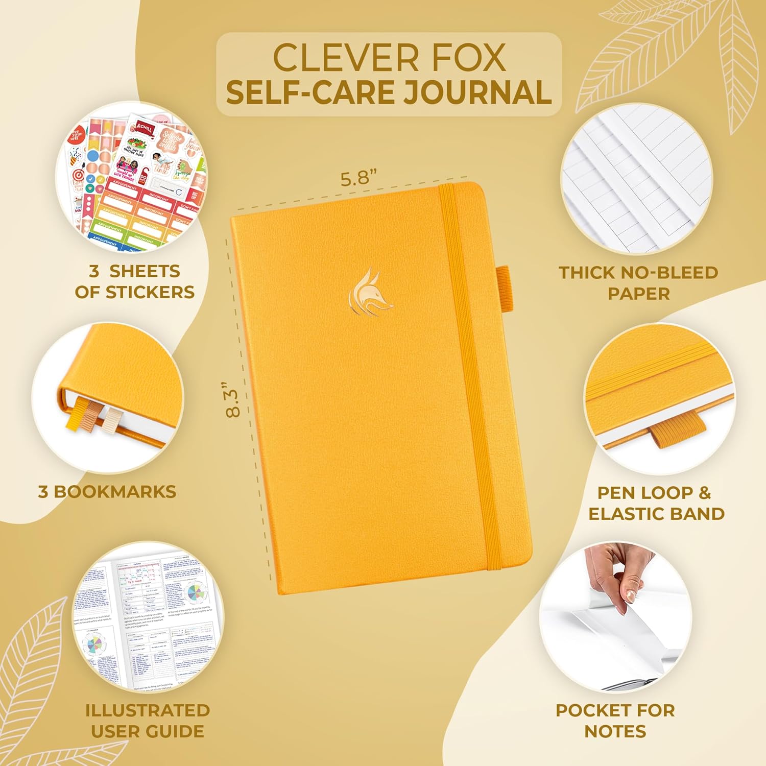 Clever Fox Self-Care Journal – Wellness & Daily Reflection Notebook – Mental Health & Personal Development Journal – Self-Care, Meditation & Mood Journal for Women & Men – A5 Size (Amber Yellow) - Image 5