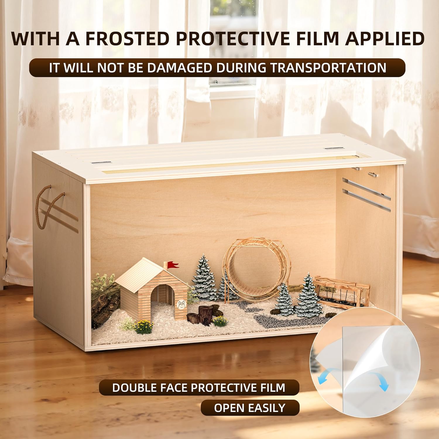 Hamster Cage Chewproof, 32" Wooden Guinea Pig Cage for Small Animals, Openable Top with Easy View Acrylic Panels for Hamster, Rabbit, Guinea Pig, Hedgehog(32" L x 15.7" W x 15.7" H) - Image 5