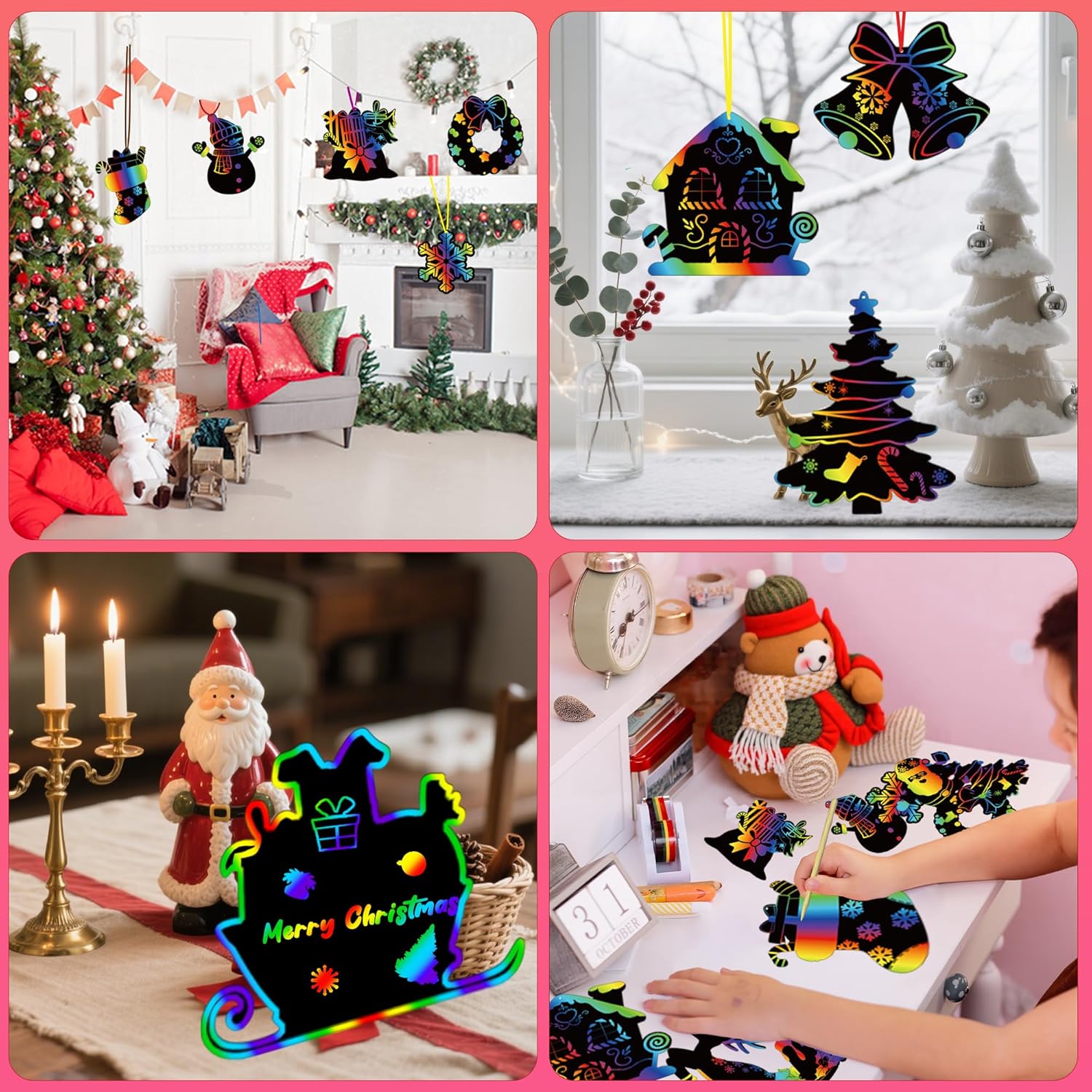 Stocking Stuffers - 48 PCS Rainbow Scratch Paper Cards Set | Christmas Crafts Toys Game for Kids - Christmas Gifts Ornaments Party Favors Decorations Supplies for Grandkids - Toddler Stocking Stuffers - Image 5
