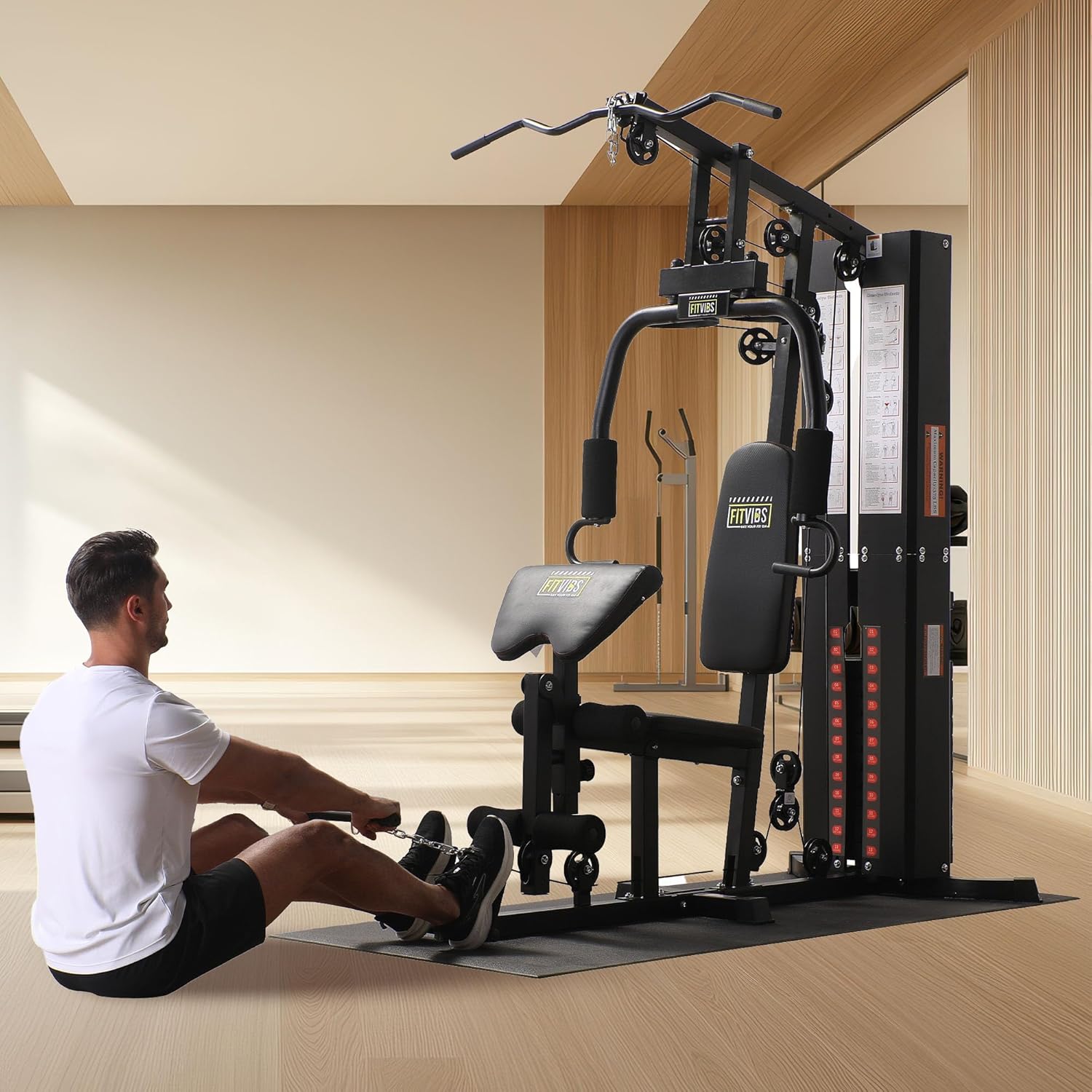 BalanceFrom Multifunctional Steel Frame Home Gym Machine with Floor Mat – Strength Training Workout Station with 160-Pound Weight Stack, Lat Pull & Low Row Bars, 4-Roll Leg Developer & Press - Image 5