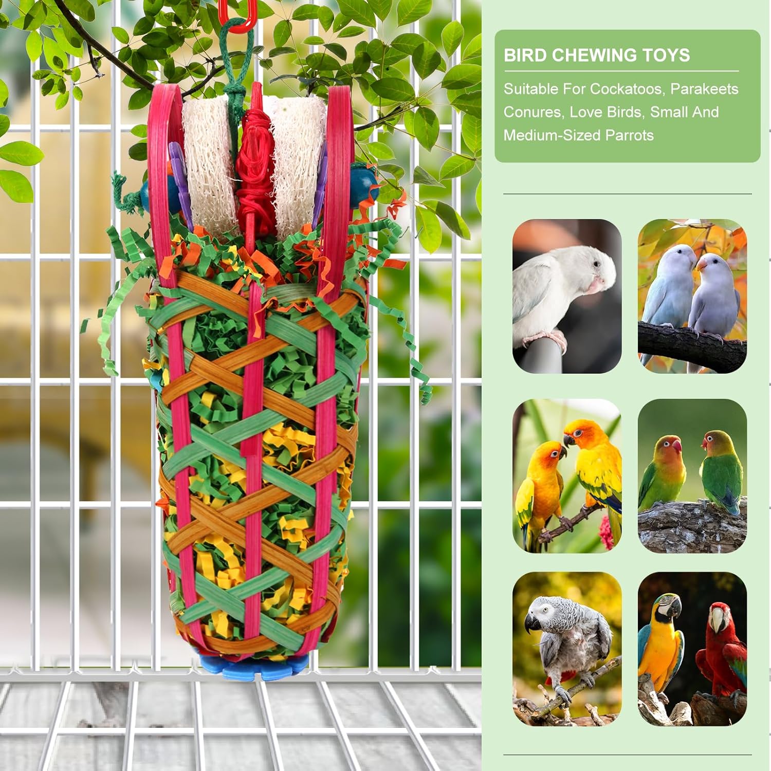 Kyouki Parakeets Toys, 2 PCS Bird Chewing Toys – Perfect for Cockatoos, Conures, Love Birds, Small & Medium Parrots, Fun Foraging & Tearing Bird Cage Accessories (Seeking Food Basket) - Image 3