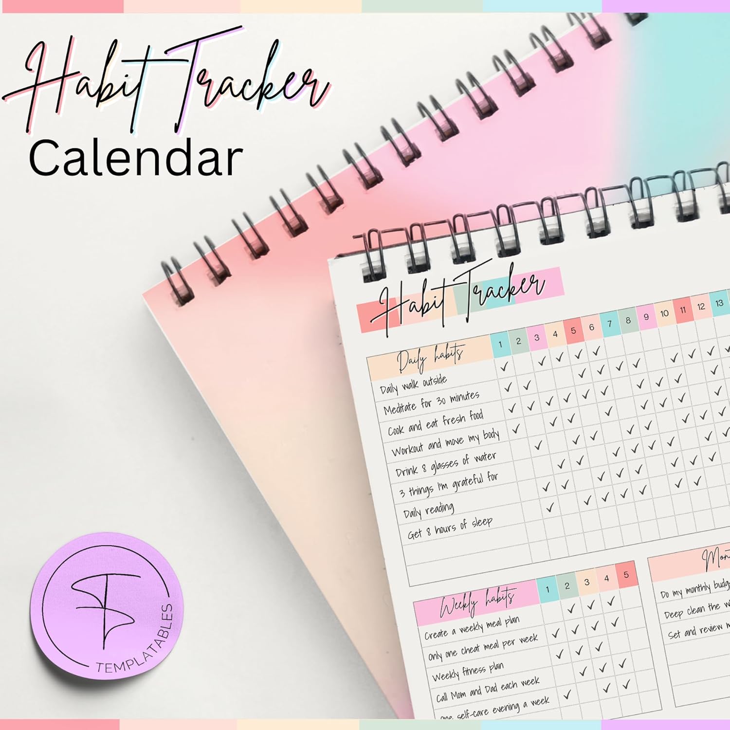 Habit Tracker Calendar – Daily, Weekly & Monthly Habit & Goal Tracker, Wire-Bound Planner with Colorful Design, Premium 250gsm Paper | A5 (Rainbow) - Image 5