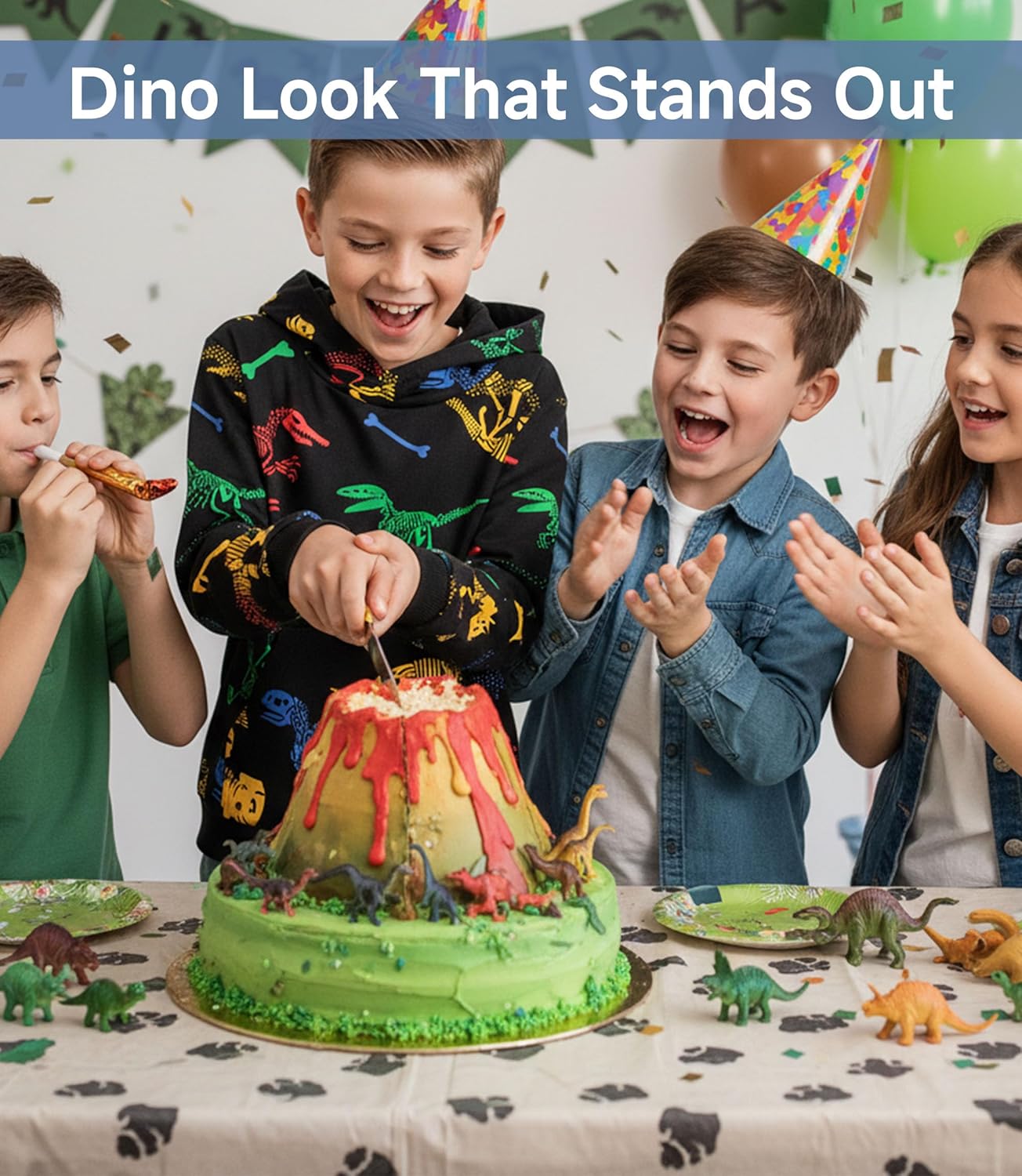 TLAENSON Kids Dinosaur Hoodies for Boys Girls Pullover Hooded Toddler Sweatshirt - Image 2