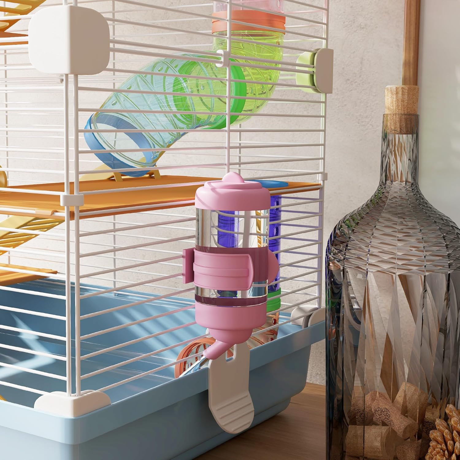 PawHut 18" 5 Tier Hamster Cage with Tubes and Tunnels, Small Animal Cage with Portable Carry Handle, Gerbil Cage with Water Bottle, Food Dish, Exercise Wheel, Light Blue - Image 9