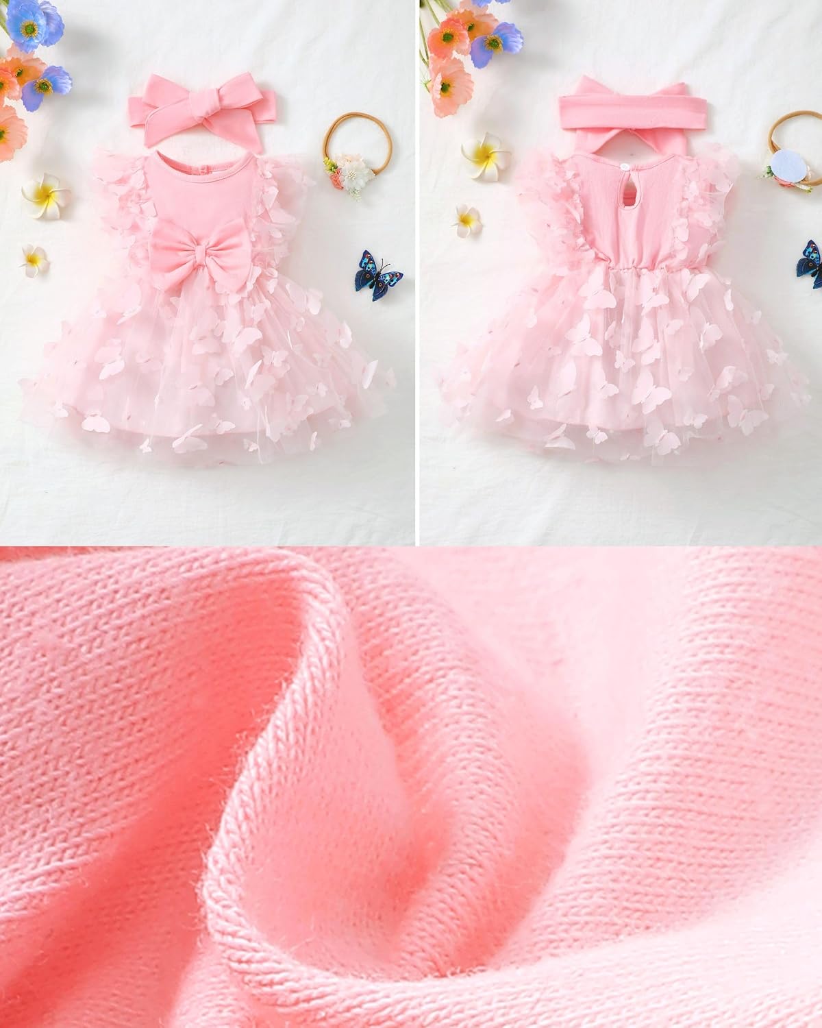 Renotemy Baby Girl Flower Dress Summer, Tutu Tulle Boho Princess Wedding Birthday Party Dresses for Infant Girls 0-18 Months - Image 5