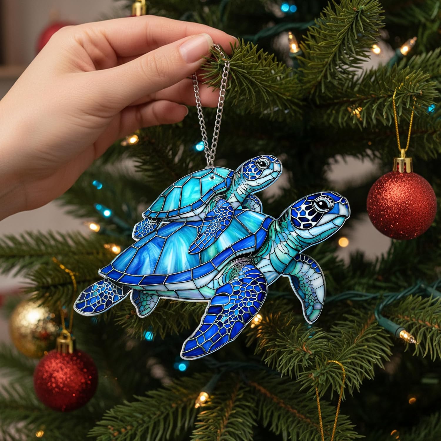 Beach Christmas Ornaments for Tree, Sea Turtle Acrylic Suncatcher Ornament with Story Card, Sea Turtle Gifts for Women, Beach Gifts for Women, Christmas Stocking Stuffers Ideas (Motherhood Blue) - Image 8