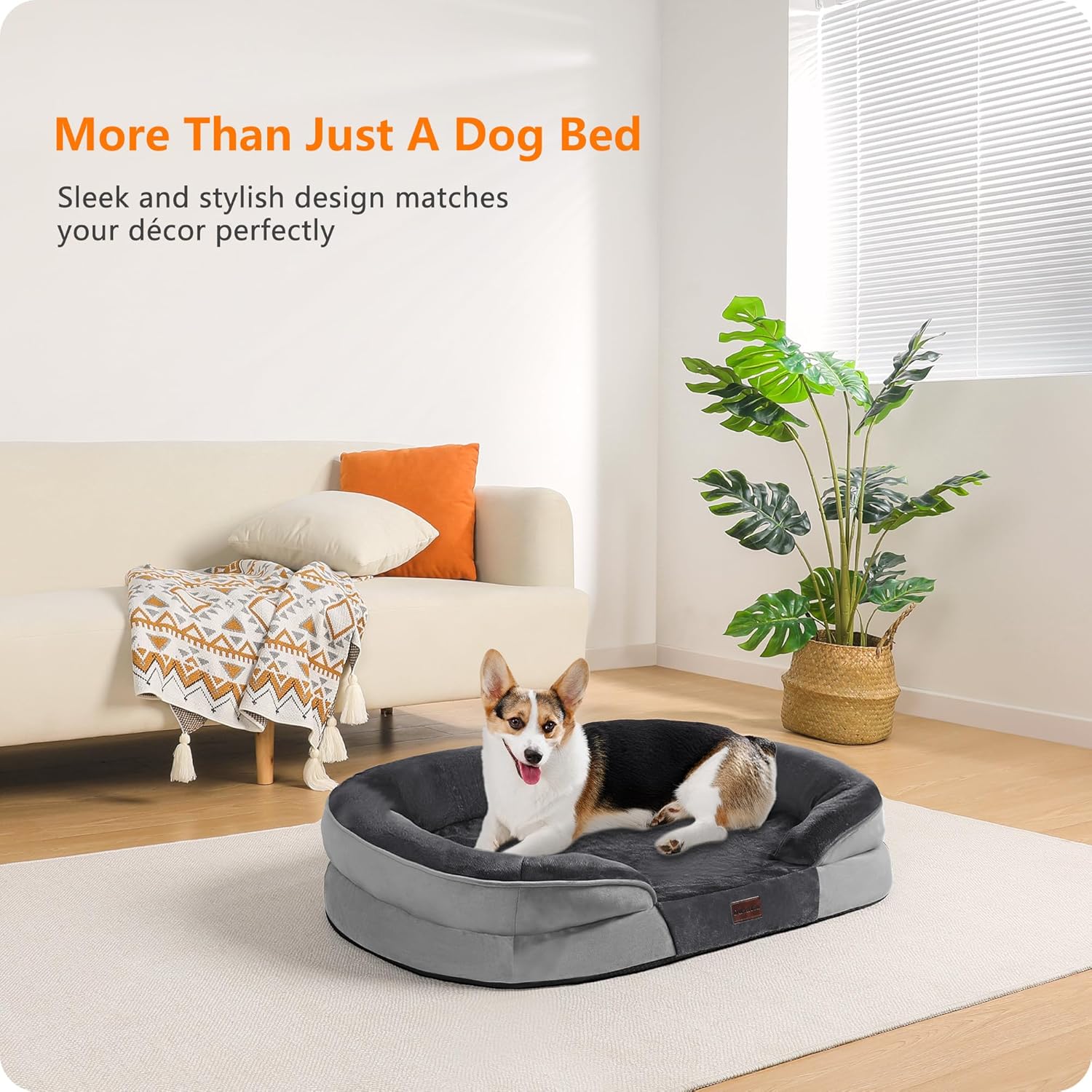 Dwanton Orthopedic Dog Bed for Medium Dogs with Gel Memory Foam, Waterproof Dog Sofa, Washable Pet Bed with Four Sided Bolster Cushion, Removable Cover & Non-Slip Bottom, 36", Dark Gray - Image 2