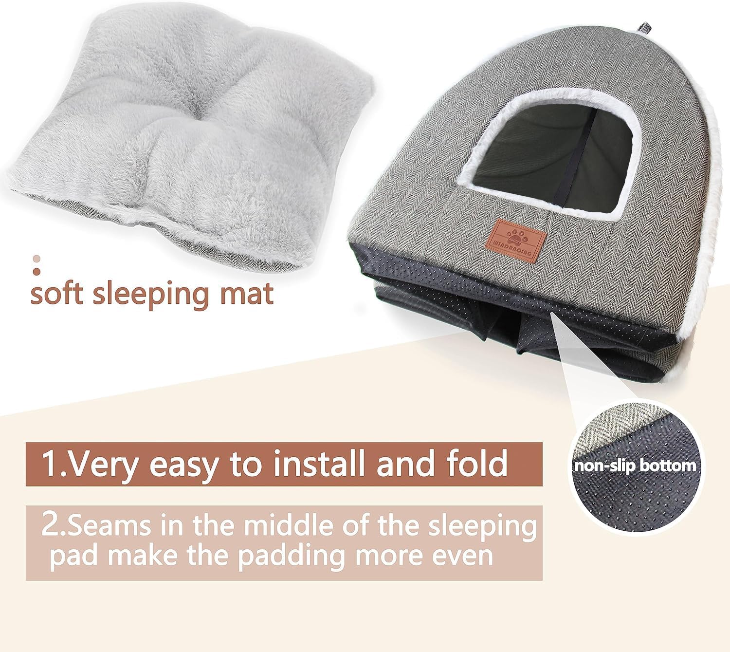 Cat Beds for Indoor Cats-Cat Bed Cave House Tent for Kittens and Small Pets with Washable Cushioned,Soft and Warm Indoor House, Grey, 15 inches - Image 3
