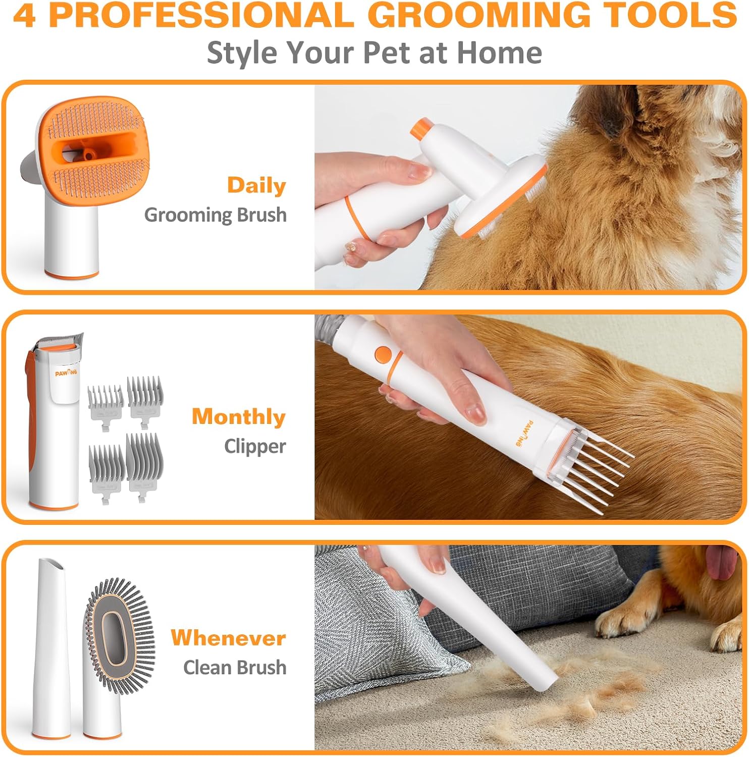 Pet Grooming Kit with Vacuum, All-in-1 Professional Deshedding Tools for Dogs & Cats - Low Noise Dogs Vacuum Cleaner with 2L Large Capacity Dust Cup for Shedding Pet Hair - Image 3
