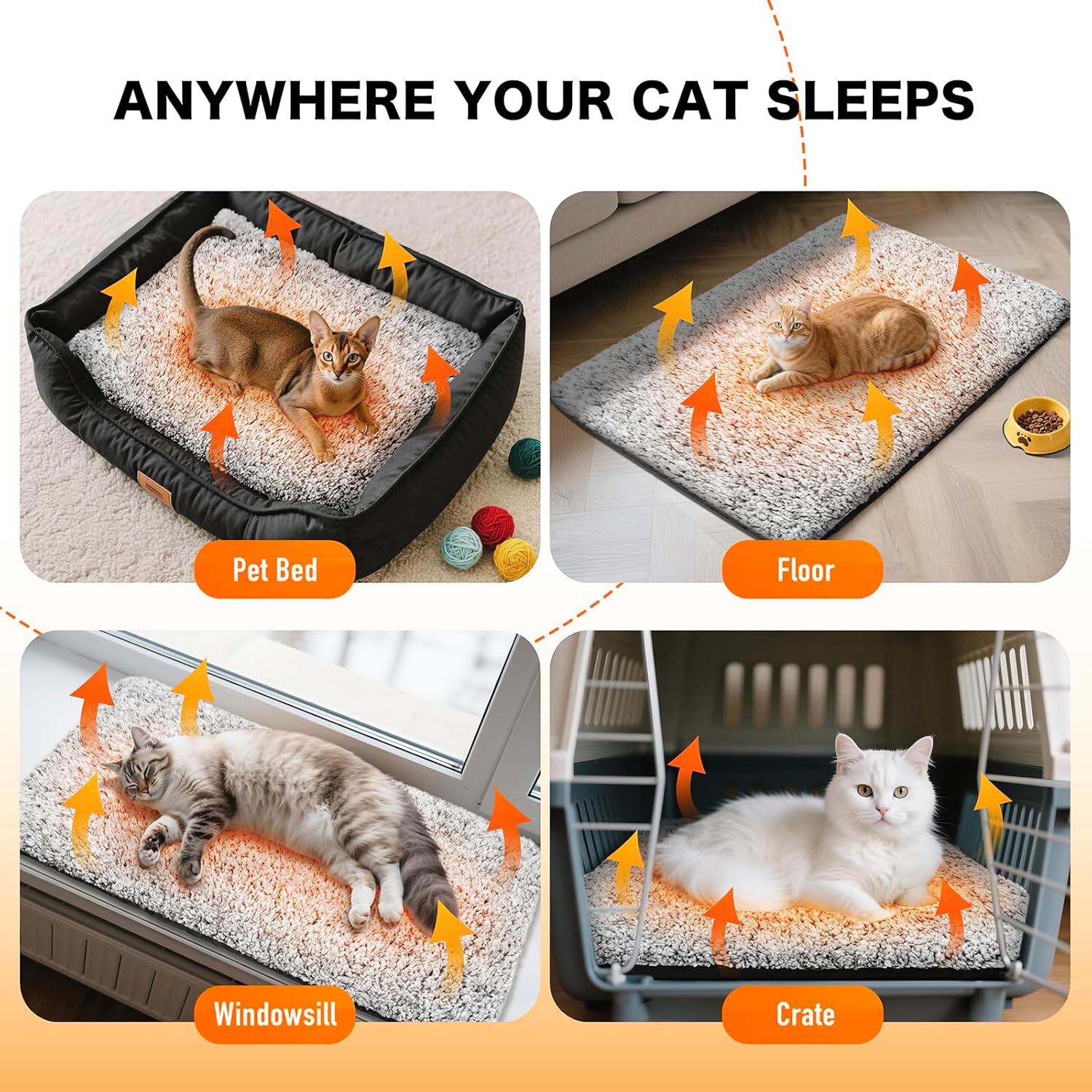 WanpeeGoo Self Warming Cat Bed, Heated Cat Bed, 2.0 Upgraded Thermal Foil Heating Pad, Plush Self-Heating Pet Mat for Crate, Floor, with Removable Washable Cover, Non-Slip, 15"x19" - Image 5