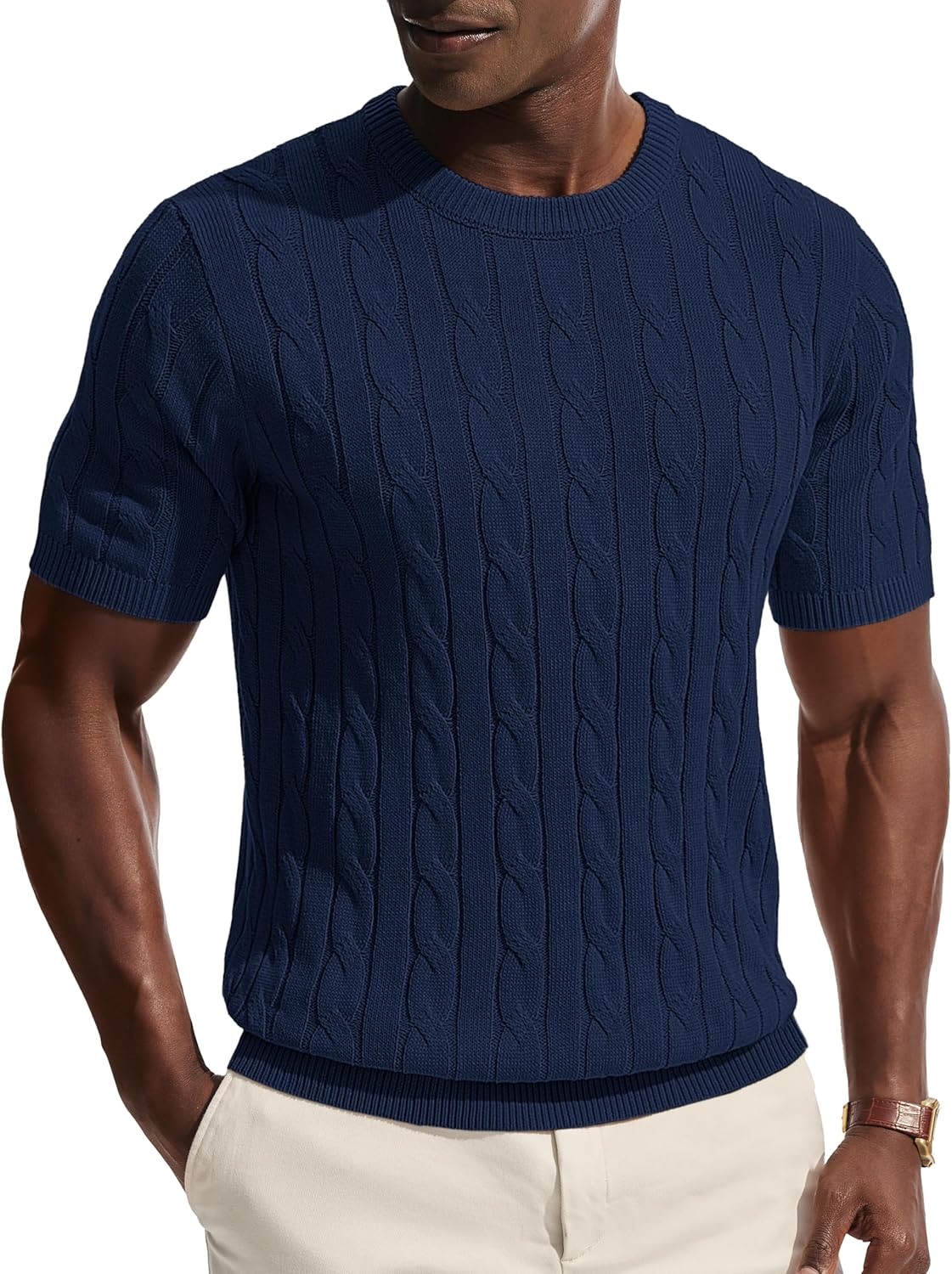 PJ PAUL JONES Men's T-Shirts Cable Knit Short Sleeve Tshirt Casual Textured Shirt Crewneck Tee Shirts