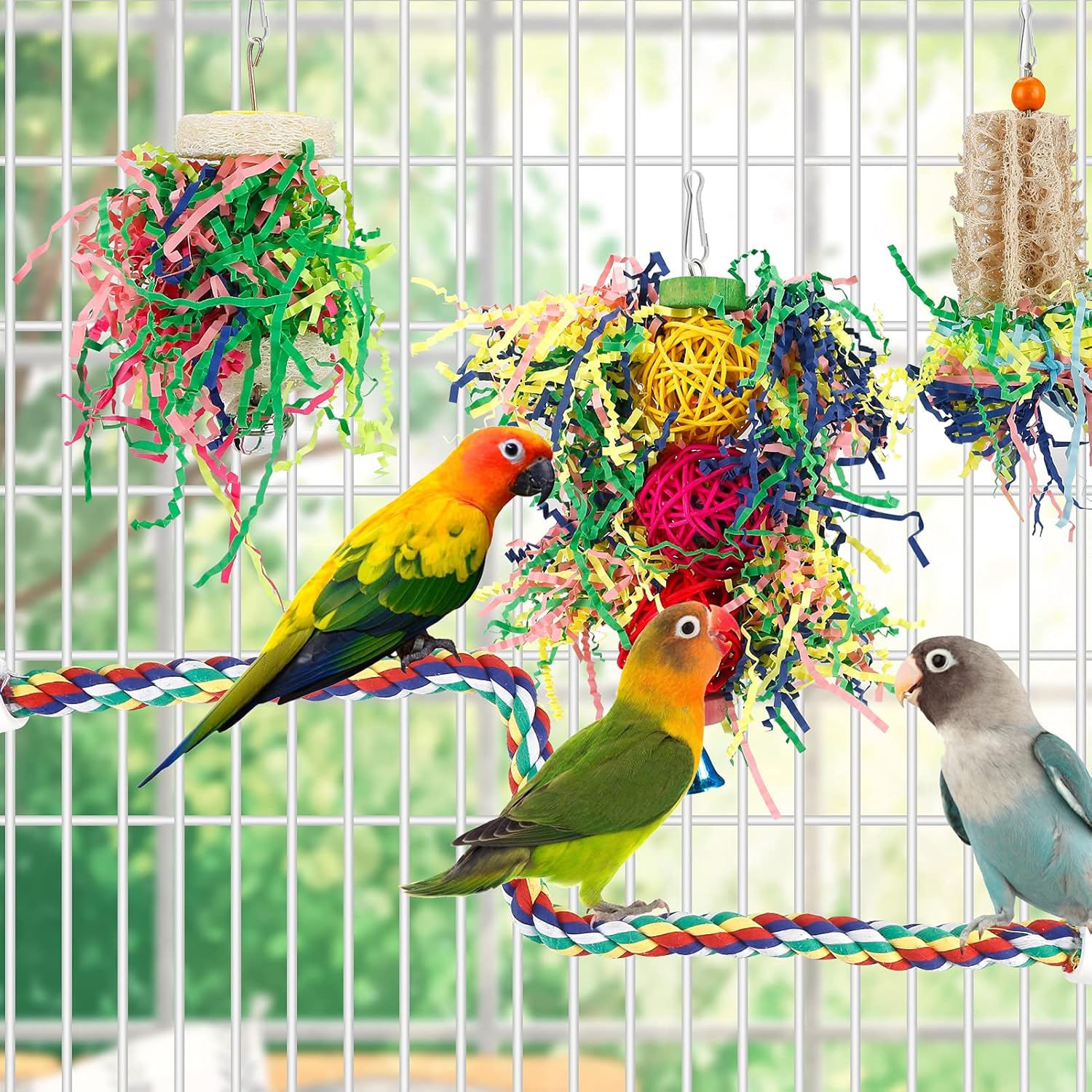 Foraging Toys Parakeet Chewing Hanging Toy Shredded Paper Bird Cage Accessories for Conure Cockatiel Budgies Lovebird Parrotlet - Image 2