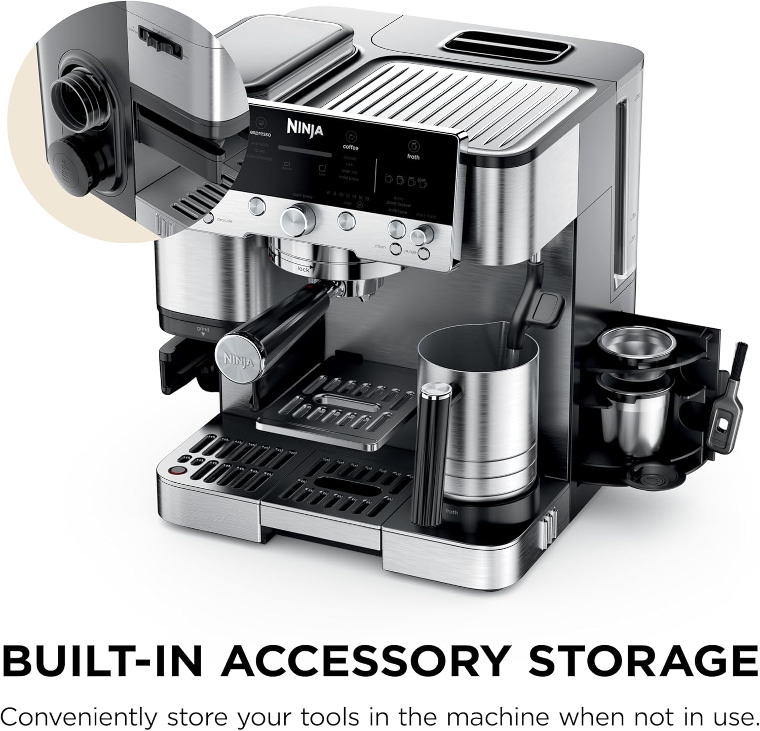 Ninja Luxe Café Premier 3-in-1 Espresso Machine, Drip Coffee, & Rapid Cold Brew | Built-in Coffee Grinder, Hands-Free Milk Frother, Assisted Tamper for Cappuccinos & Lattes | Stainless Steel | ES601 - Image 11