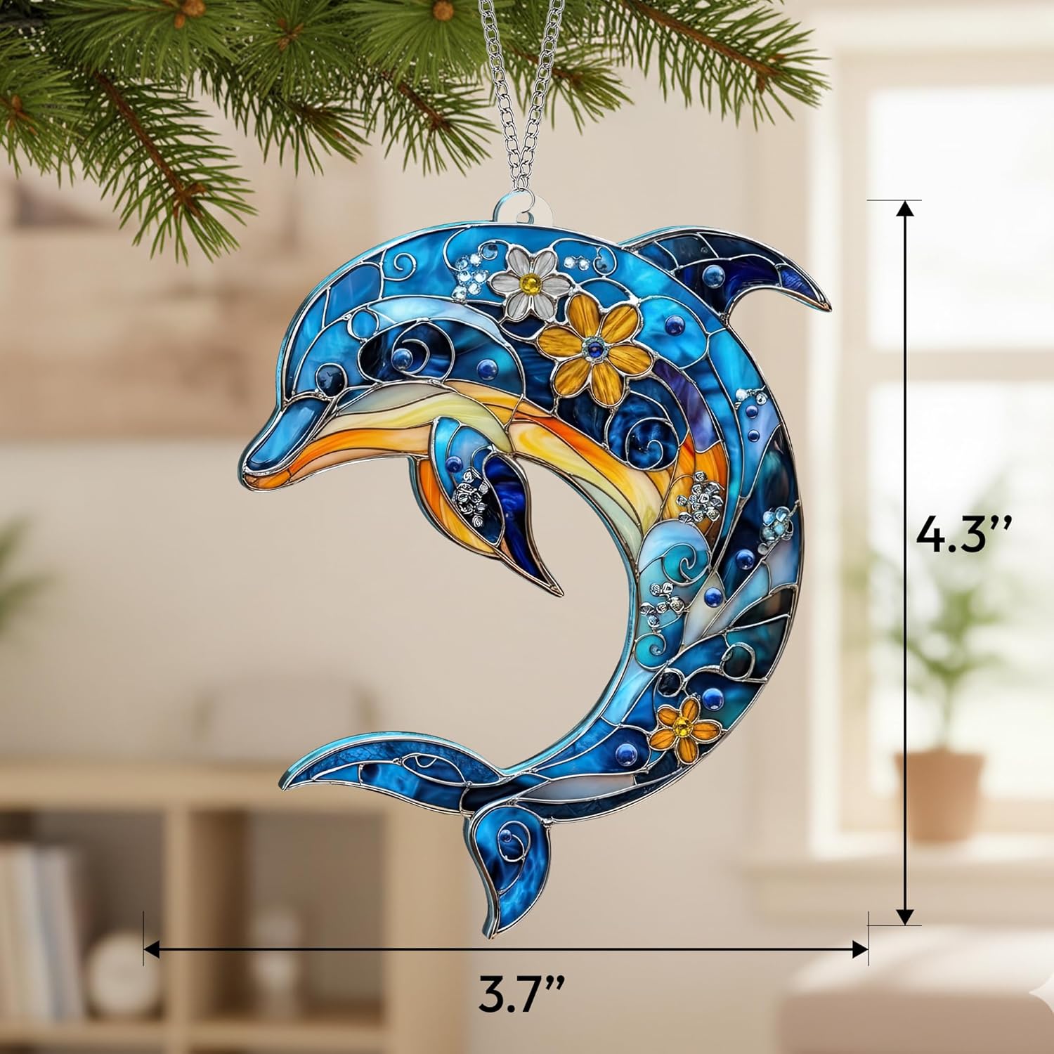 Beach Christmas Ornaments for Tree, Sea Turtle Acrylic Suncatcher Ornament with Story Card, Sea Turtle Gifts for Women, Beach Gifts for Women, Christmas Stocking Stuffers Ideas (Dolphin) - Image 3