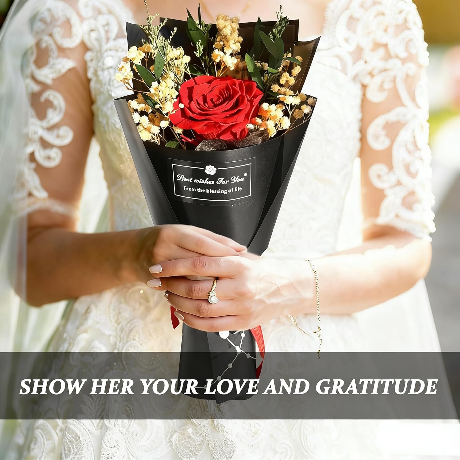Real Forever Flower Roses for Delivery Prime Preserved Roses in Gift Box with Baby's Breath, Pearls, Greeting Card, Red Rose for Women, Valentine‘s Day Gift Give Girlfriend/Mother/Wife‘s Anniversary - Image 6