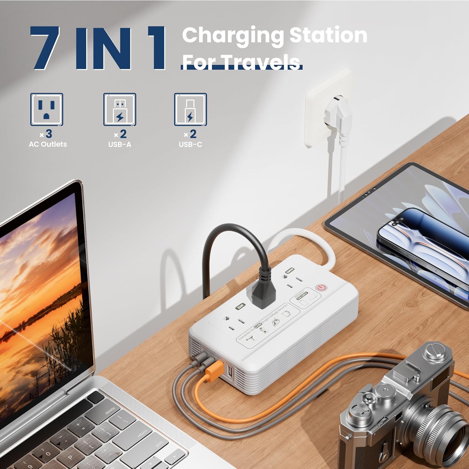 Mapambo 2000W Voltage Converter US to Europe, 7 in 1 Converter for European Travel for Hair Dryer, Kettles, Coffee Makers and etc. 220v to 110v Converter for International Travels (White) - Image 7