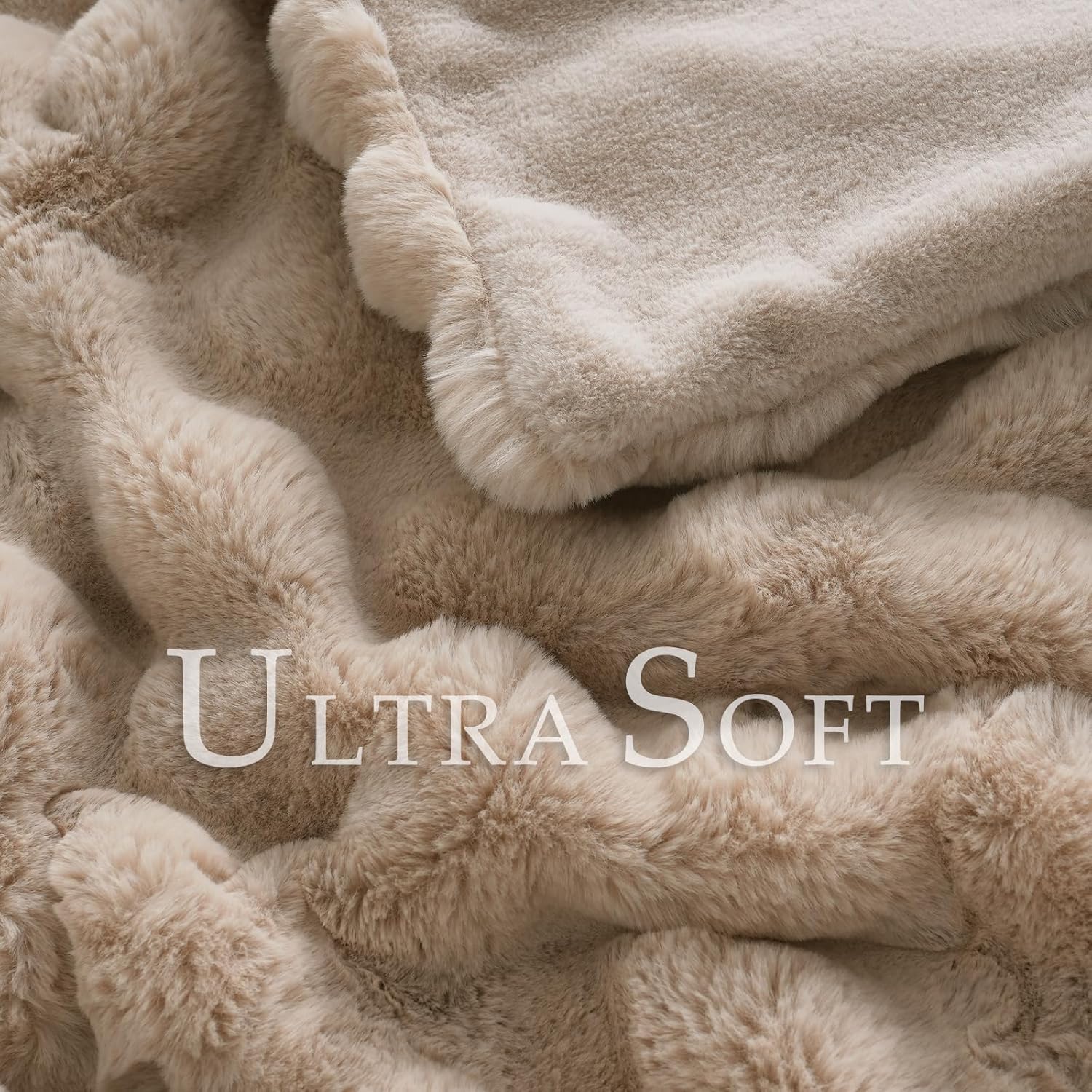 BENVWE Faux Fur Throw Blanket for Couch - Cozy Fuzzy Soft Plush Fluffy Thick Luxury Minky Bubble Blanket for Living Room Home Decor- Mothers Day Birthday Gifts for Women, Beige, 51" x 63" - Image 3