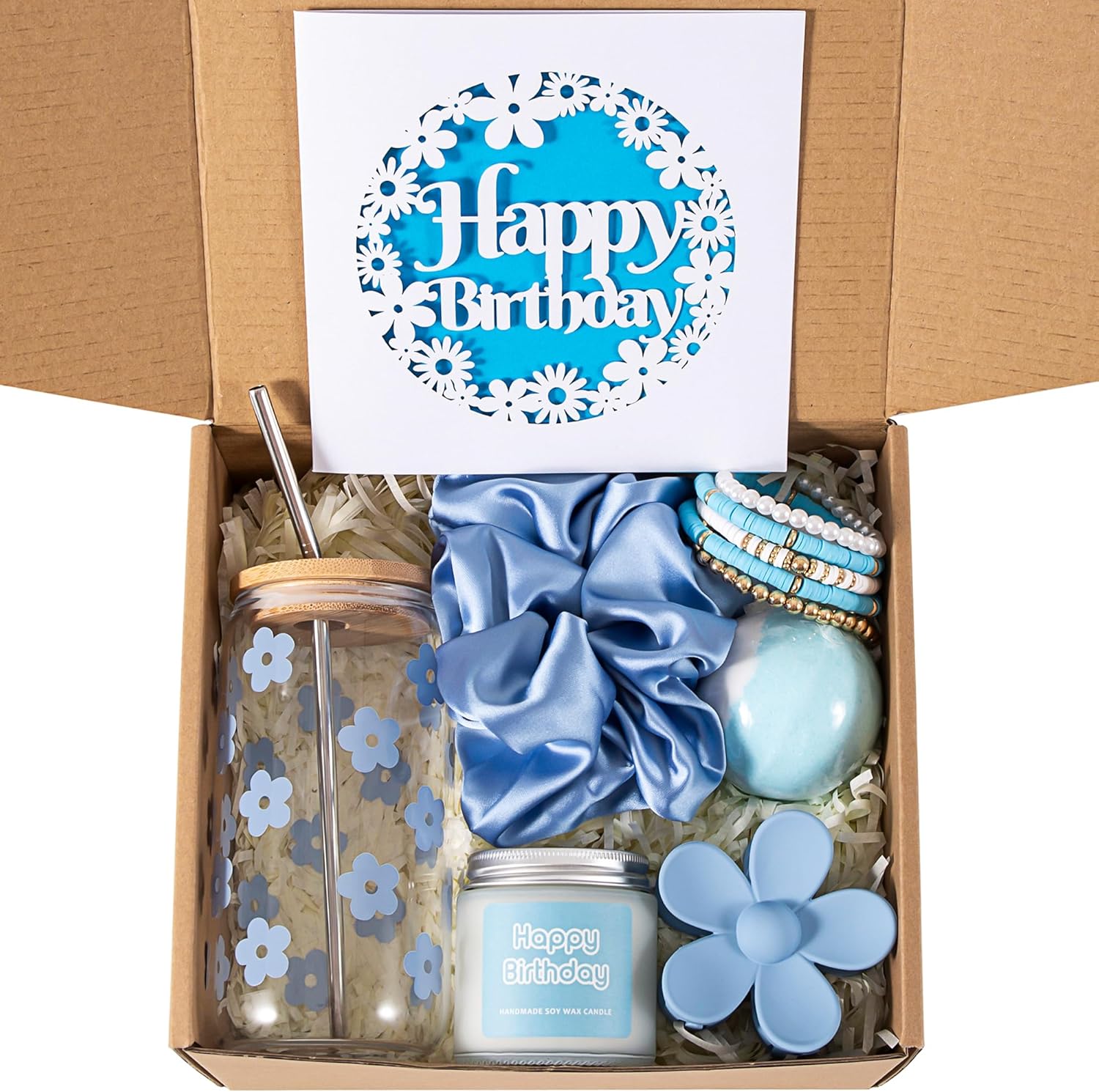 Birthday Gifts For Women, Teen Girl, Her, Happy Birthday Gift Box For Girl, Women, Sister, Daughter, Friends, Cute Daisy Aesthetic Glass Cups Gift Set 7pcs
