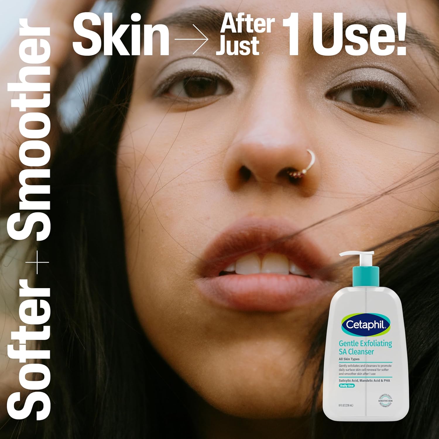 Cetaphil Gentle Exfoliating SA Cleanser, Foaming Gel Cleanser for All Skin Types, 8 Oz Pump Bottle, Salicylic Acid, Mandelic Acid & Gluconolactone, Gently Exfoliates, Dermatologist Recommended Brand - Image 4