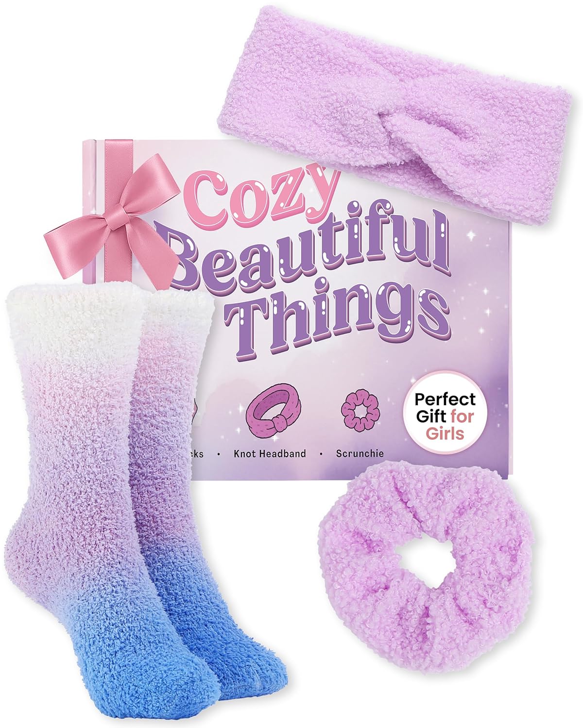 Lily England Cozy Self-Care Gift Set - Teen Girl Gifts Trendy Stuff with Soft Fluffy Socks, Headband & Scrunchie - Birthday & Fun Stocking Stuffers for Teen Girls & Tweens