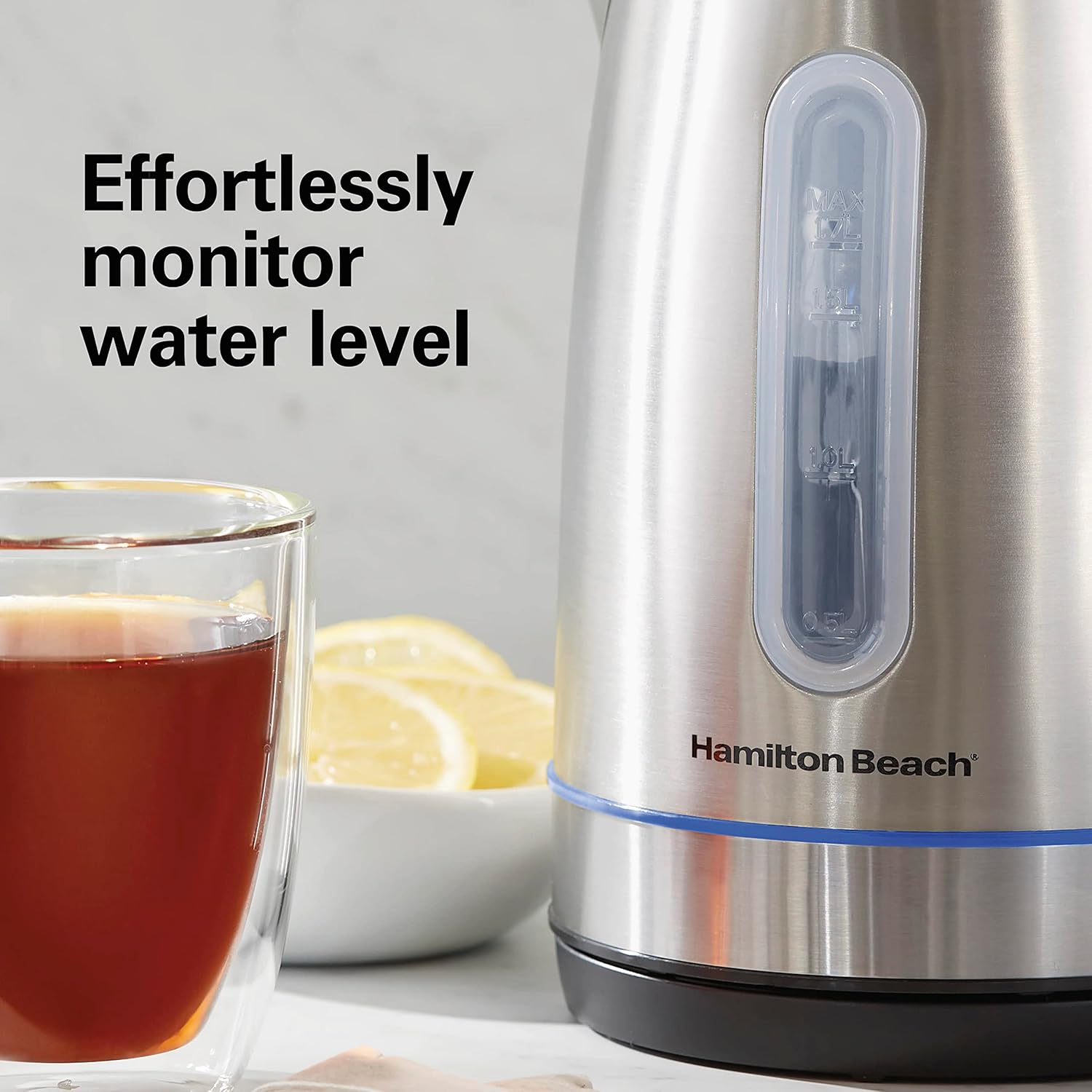 Hamilton Beach Electric Tea Kettle, Water Boiler & Heater, 1.7 Liter, Cordless Serving, 1500 Watts for Fast Boiling, Auto-Shutoff and Boil-Dry Protection, Stainless Steel with LED Light Ring (41037) - Image 7