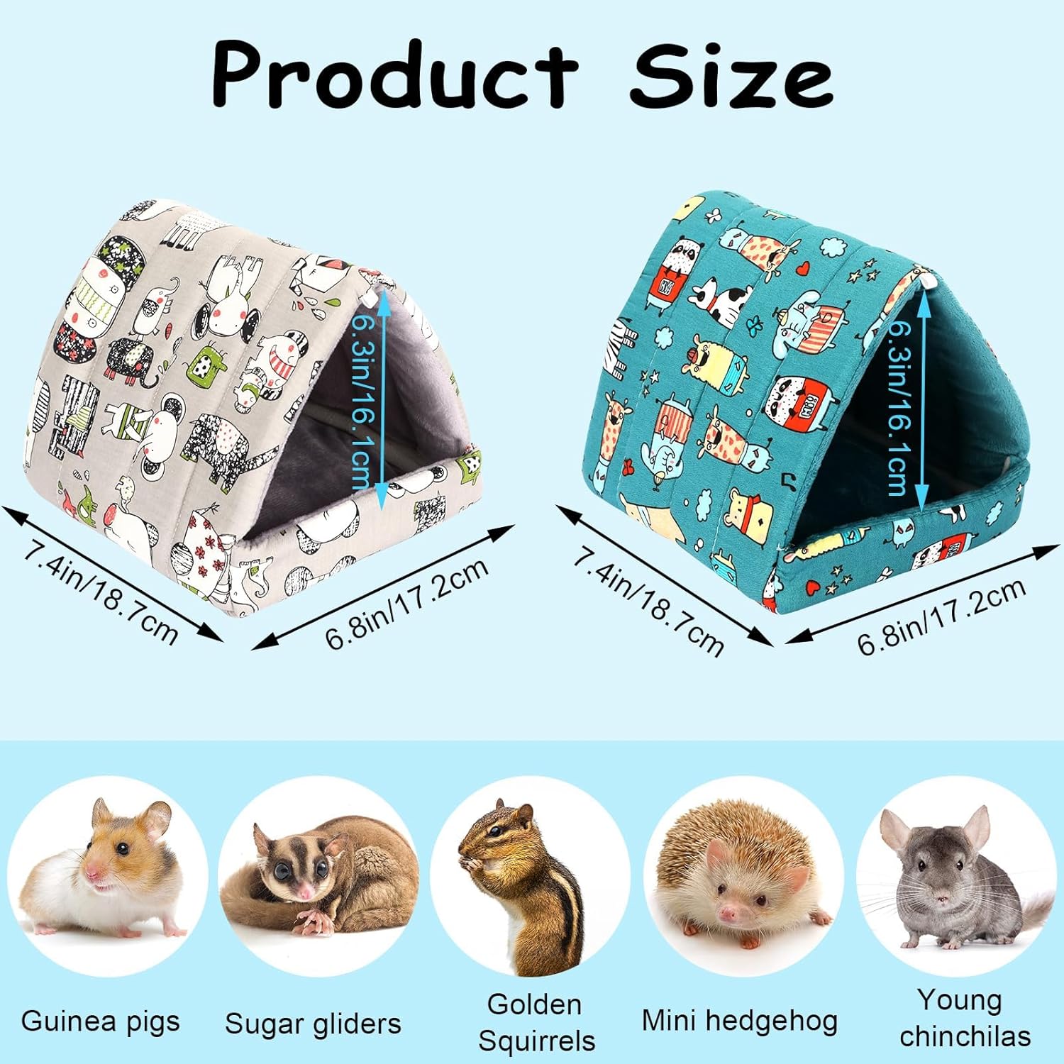 UPINS 2 Pack Guinea Pig Hideout,Guinea Pig Bed Washable Small Animal House Cage Accessories for Mouse Chinchillas Hamsters Hedgehogs Ferrets Bearded Dragons and Rats - Image 2