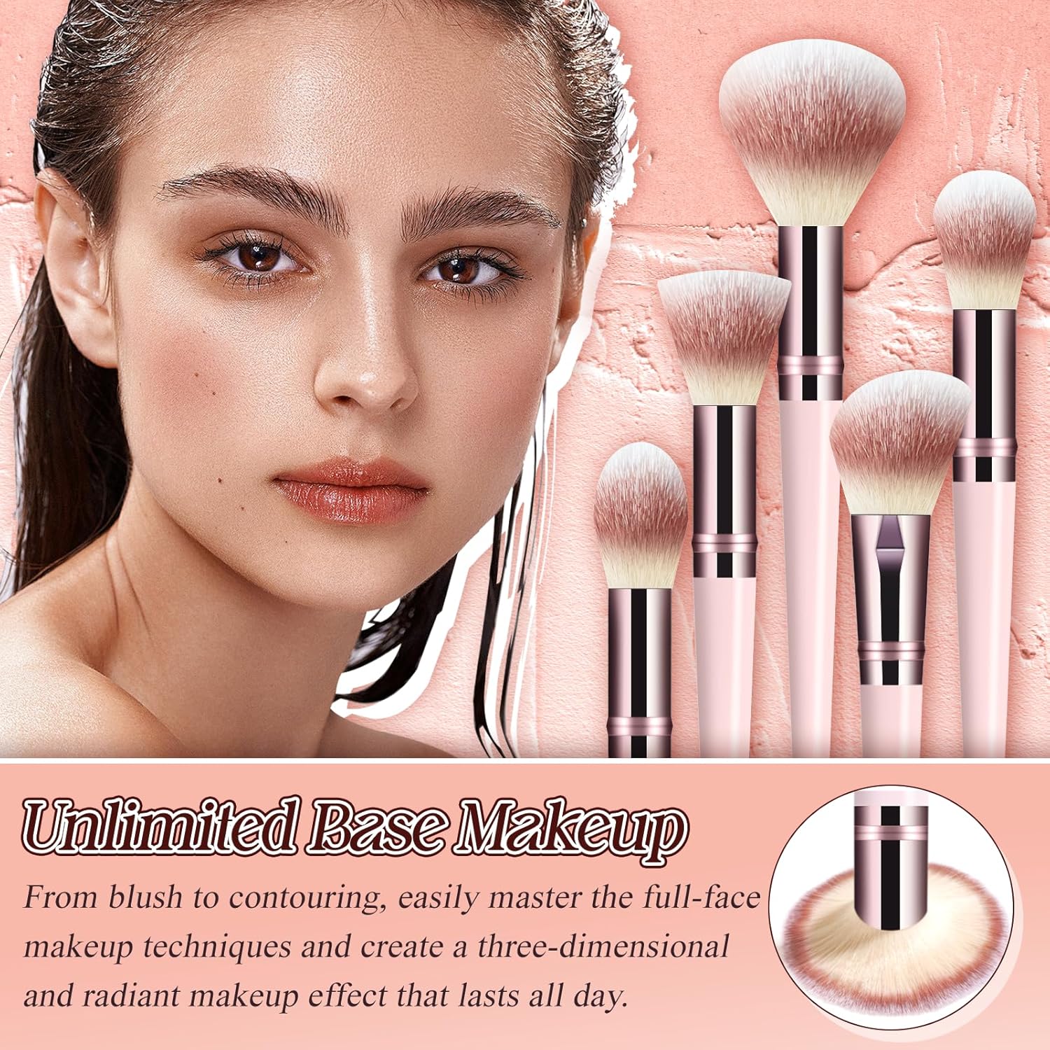 Makeup Brush Set, Premium Synthetic 10 PCS Makeup Brushes, Travel Makeup Brush Set with Soft Hairs, Makeup Brushes Set Professional for Blush, Eyeliner, Eyeshadow, Concealer, and Foundation (Pink) - Image 5