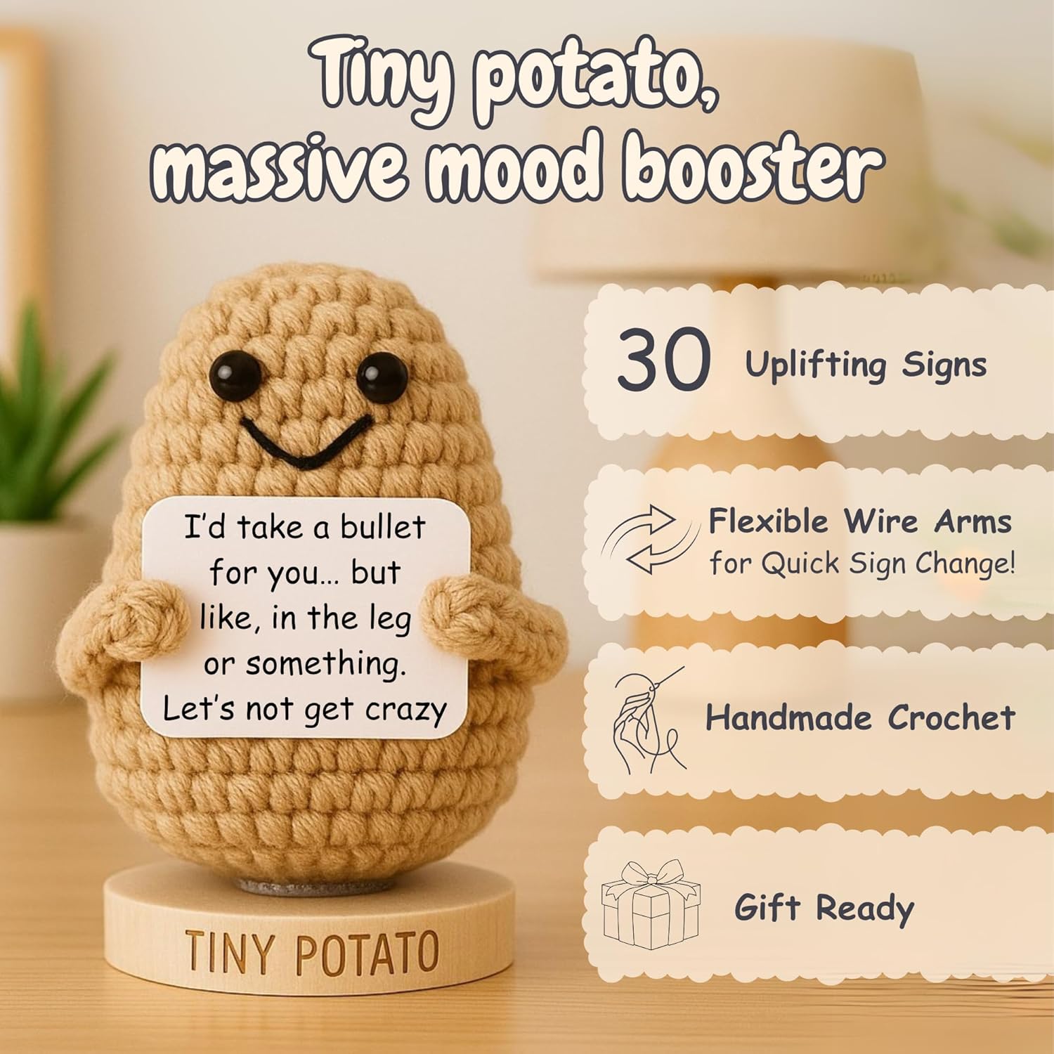 Funny Friendship Gift - Tiny Potato with 30 Sassy Messages for Women Friends Bestie BFF Coworkers - Best Friend Birthday Gifts for Women Sister | Positive Crochet Unique Present Idea for Mothers Day - Image 2
