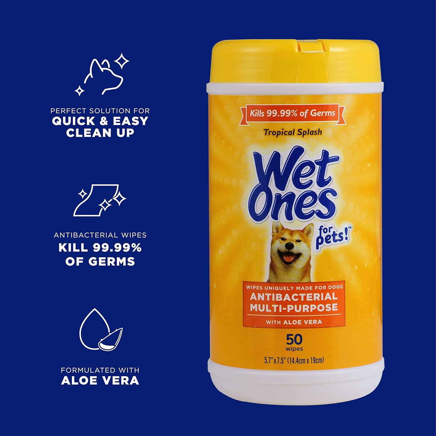 Wet Ones for Pets Antibacterial Dog Wipes, Multi-Purpose Grooming Wipes with Aloe Vera for Paws, Face & Body, Easy Cleanups Between Baths, Tropical Splash Scent, 5.7 in x 7.5 in, 50 Count - Image 2