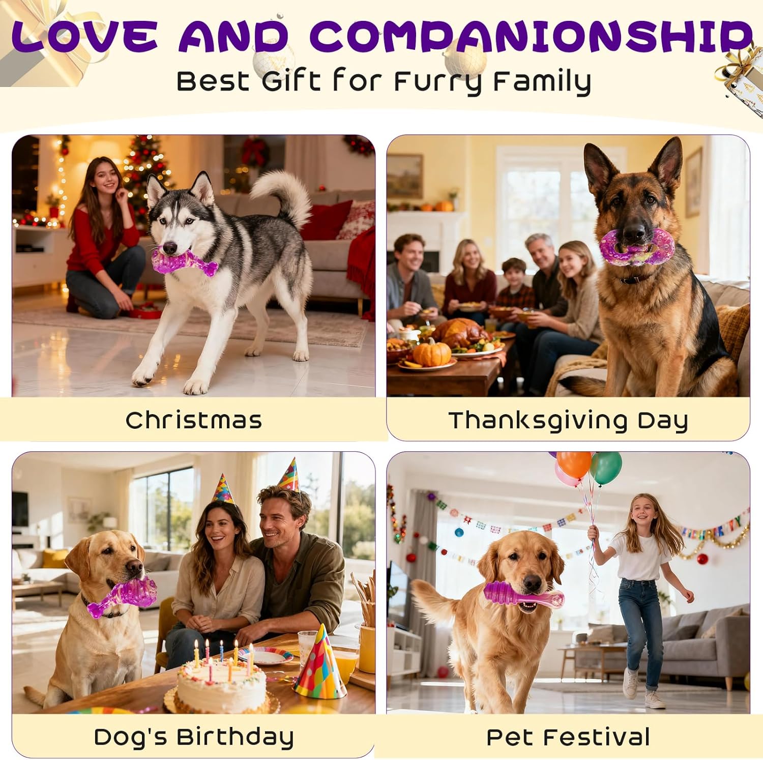 WinTour Dog Chew Toys for Aggressive Chewers 3 Pack, Indestructible Dog Toy to Keep Them Busy, Tough Dog Toys for Aggressive Chewers for Small, Medium and Large Breeds, Beef Flavor, Purple - Image 7