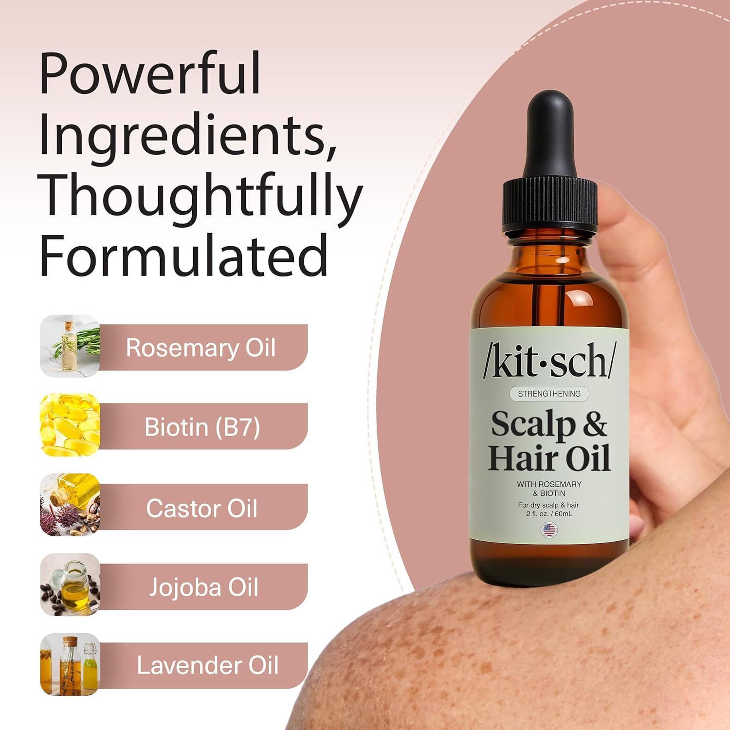 Kitsch Rosemary Oil for Hair Growth – Pre-Wash Hair Oil with Castor, Biotin, Jojoba – Hair Care, Adds Shine, Strengthens Roots, Scalp Treatment | Ideal Gifts for Women – Lavender Scent, 60mL - Image 5