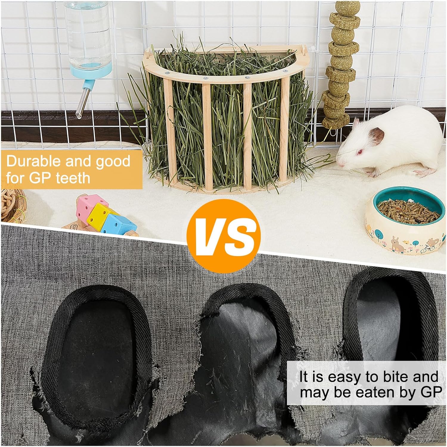 Guinea Pig Hay Feeder Wooden Rabbit Hay Feeder Big Volume Bunny Hay Holder Hanging Hay Rack with Instructions Guinea Pig Cages Accessories for Chinchilla and Ferret, Rabbit Cage Accessories - Image 2