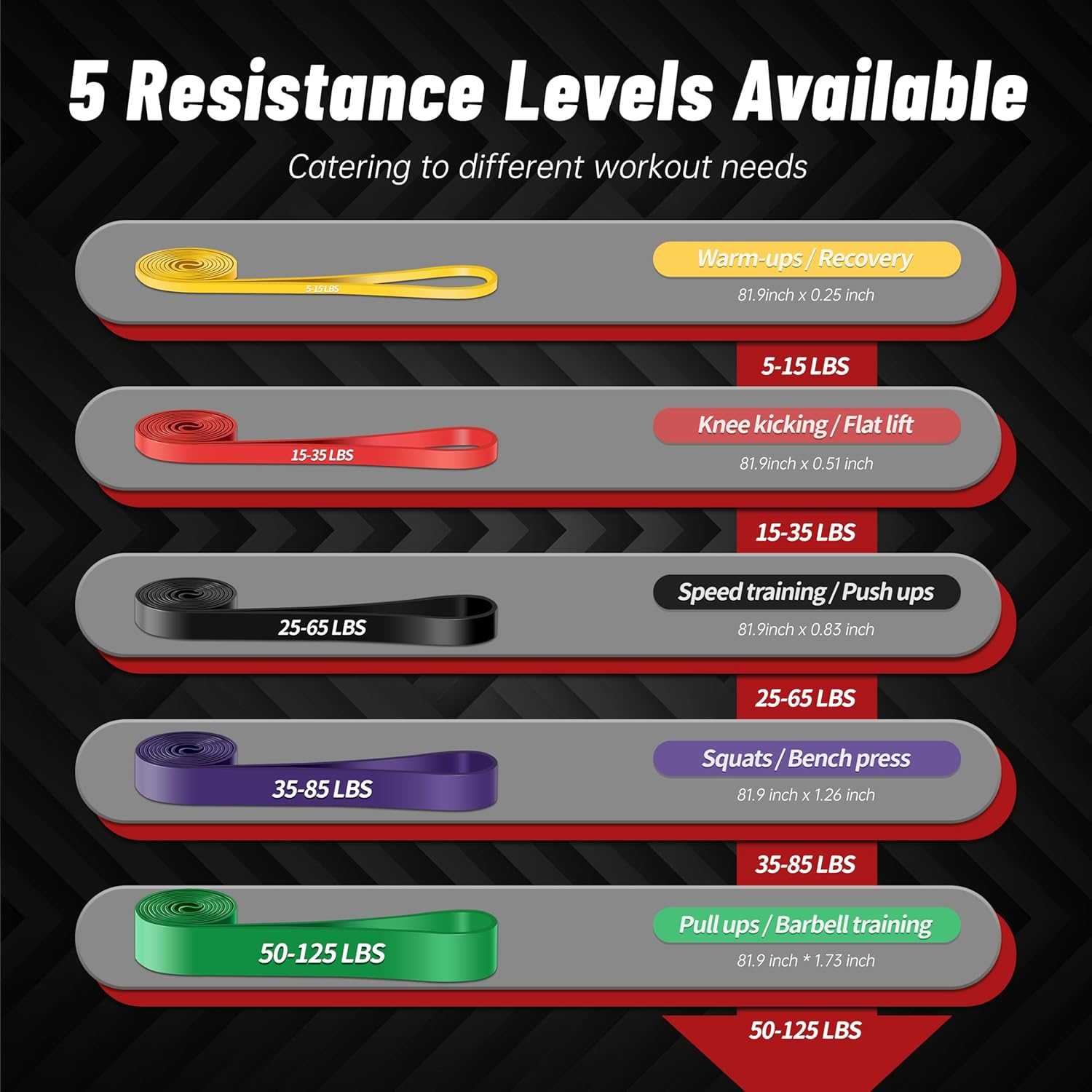 Pull Up Assistance Bands, 5-Level Resistance Bands for Working Out, Pull Up Bands for Men & Women, Exercise Bands for Full-Body Training, Fitness, Physical Therapy, Stretch Workout Bands at Home, Gym - Image 2